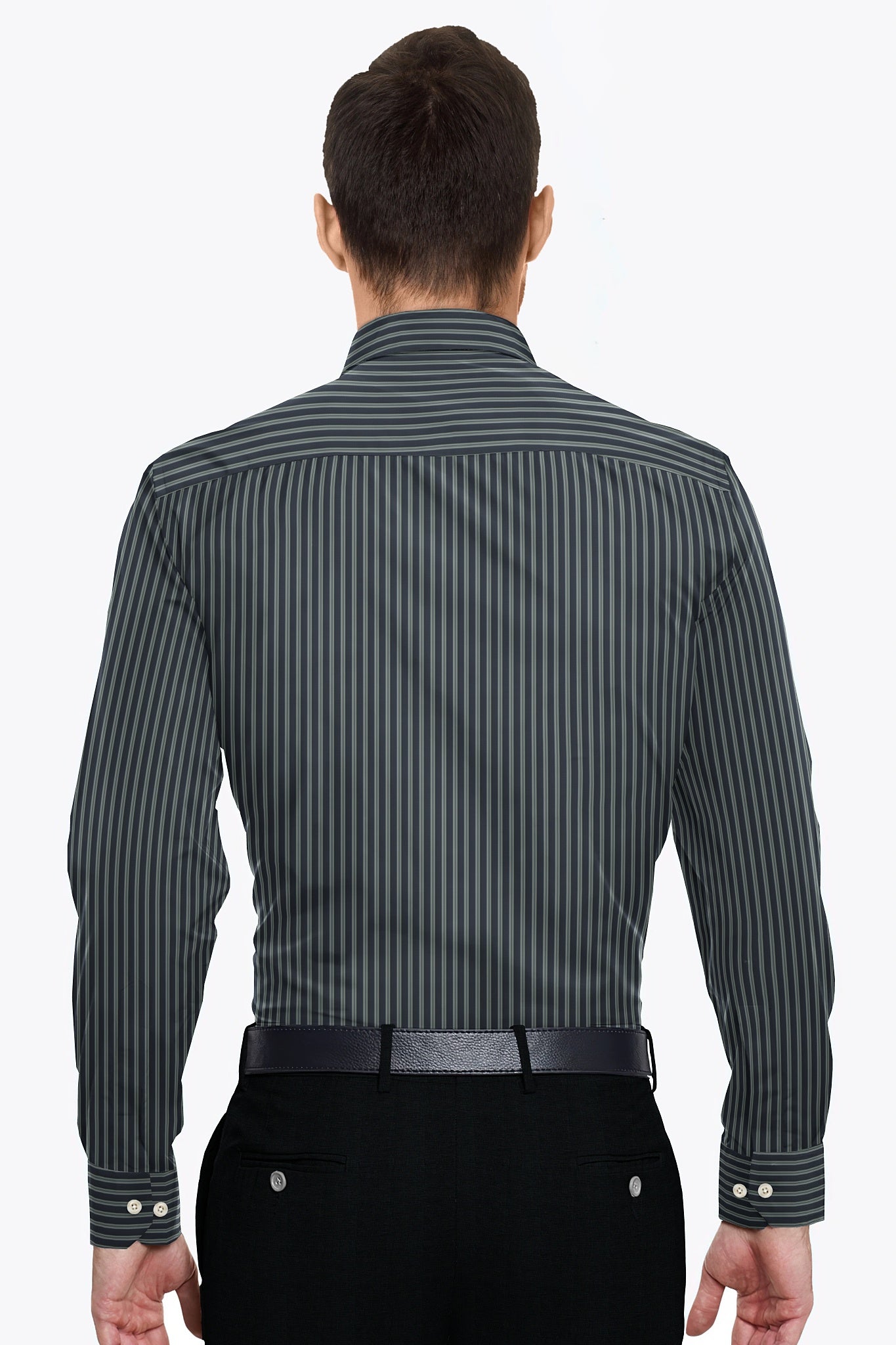 Shadow Black and Laurel Green Stripes Men's Cotton Shirt