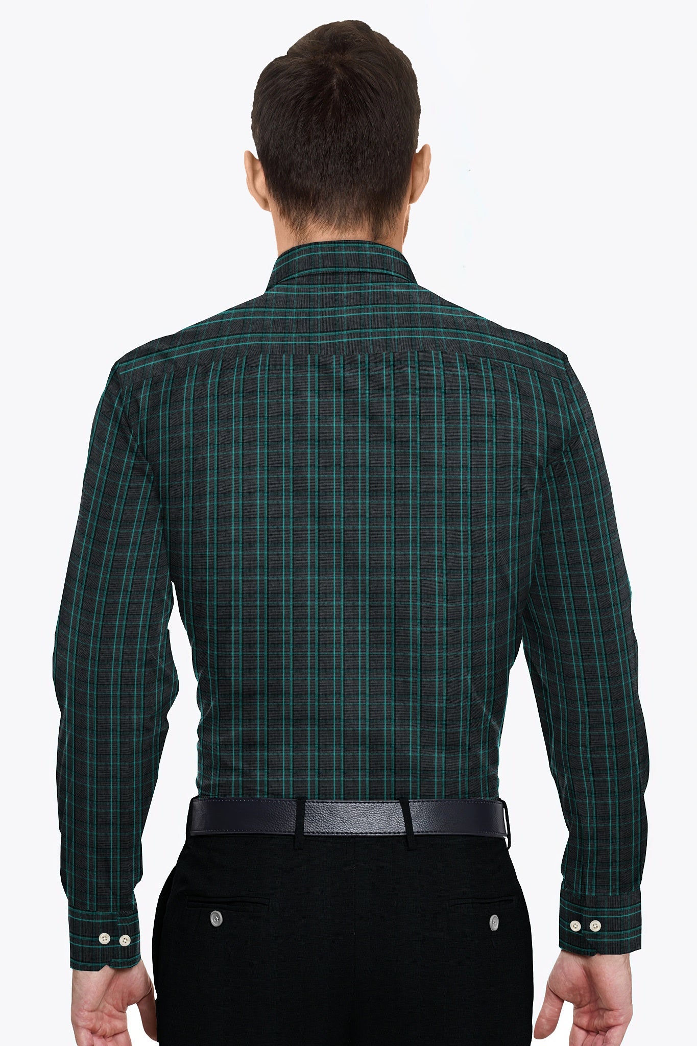 Jade black with Turquoise and Porpise Gray Checks Premium Cotton Shirt