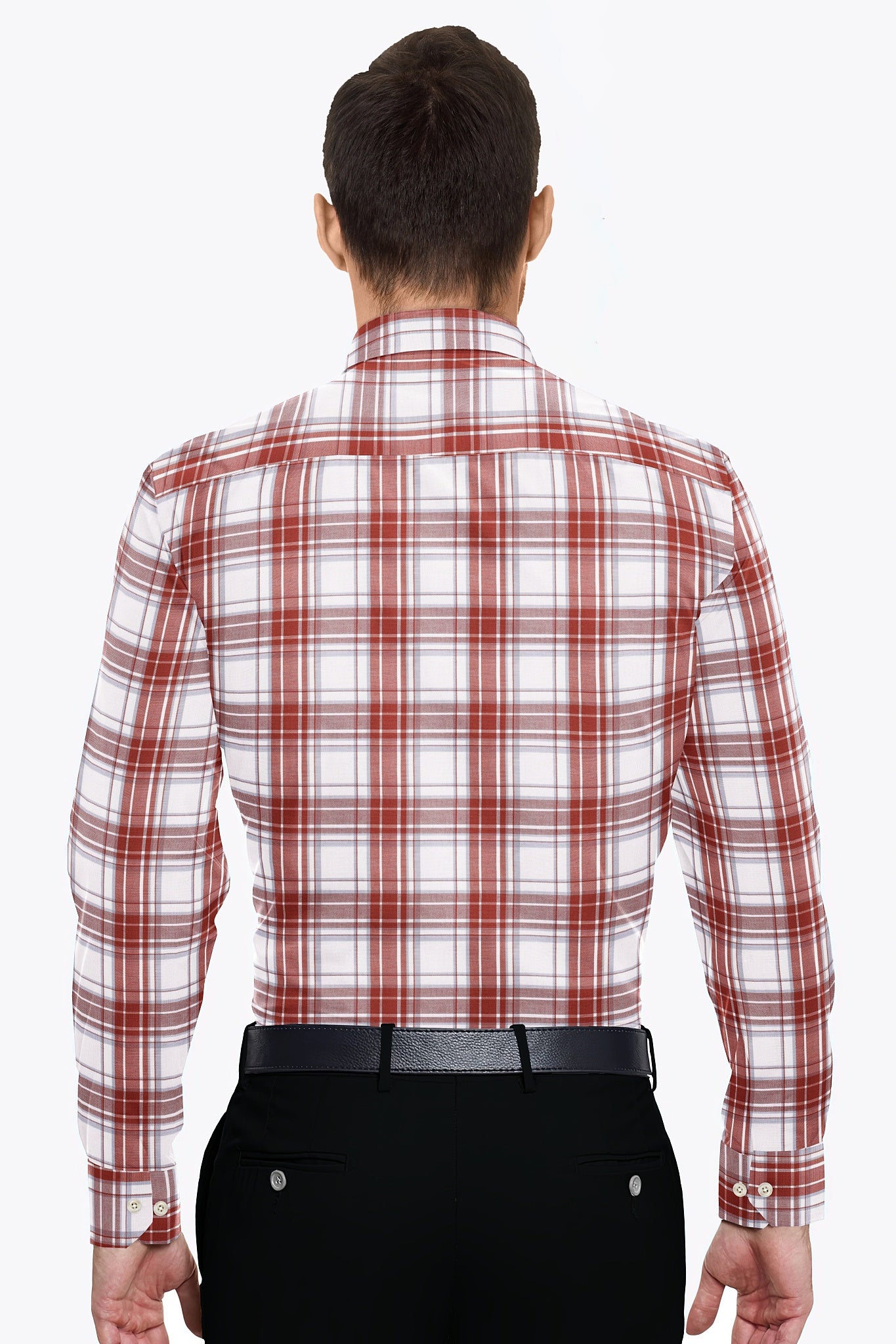 White with Cinnabar Red Checks Cotton Shirt Best Plus size in India