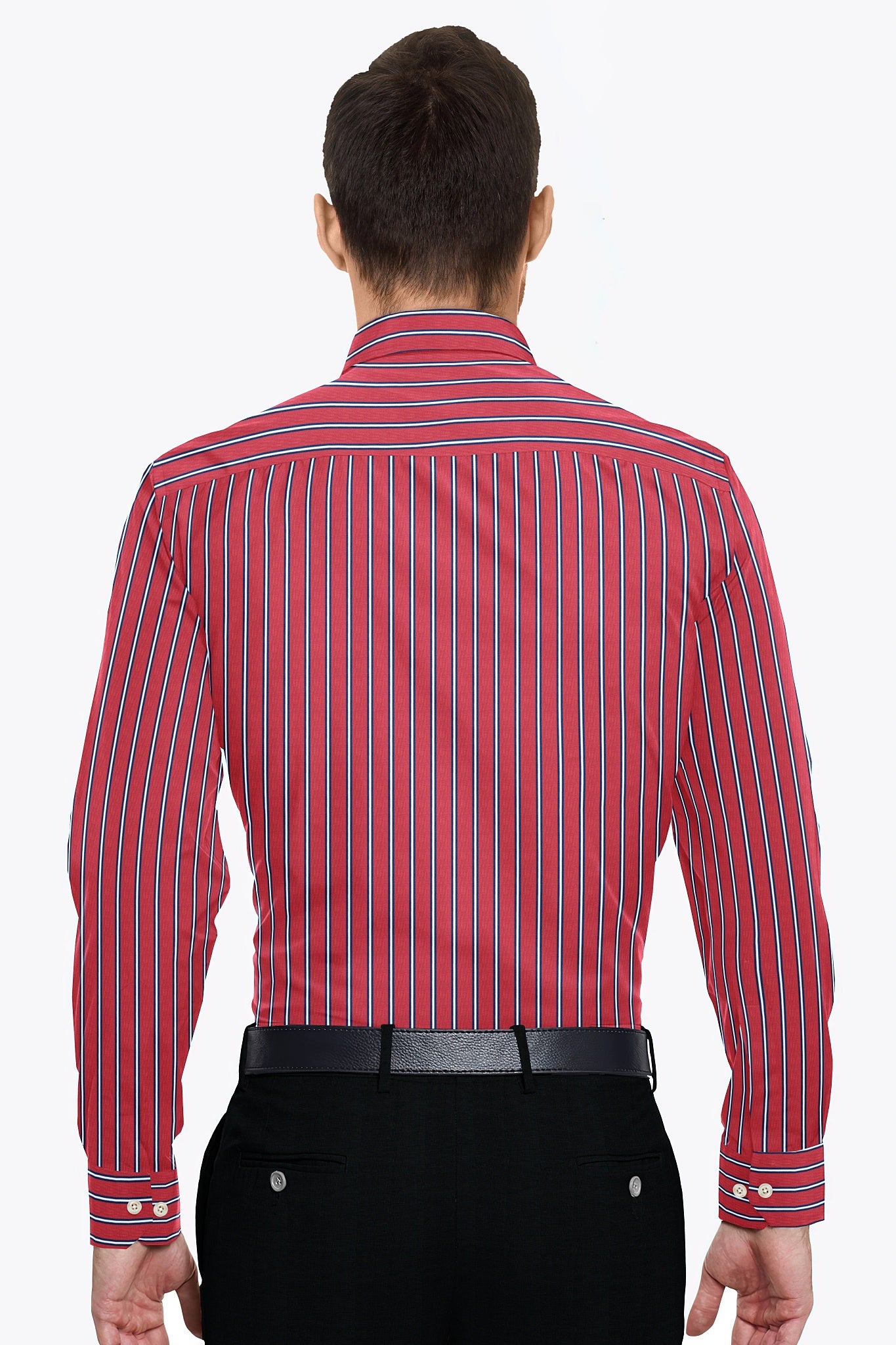 Baroque Rose Red with Peony Blue and White Stripes Cotton Shirt