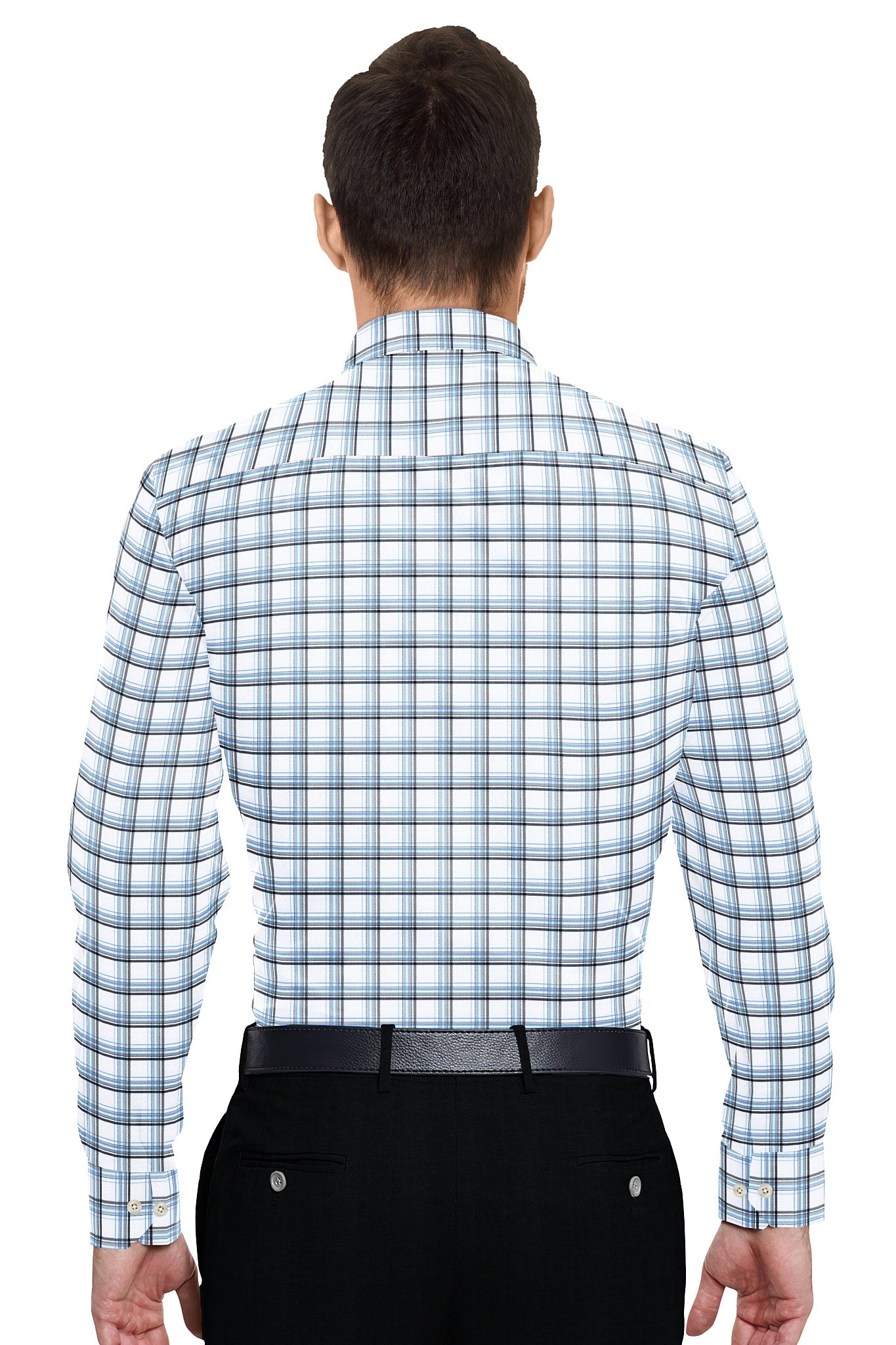 White with Ethereal blue and Black Checks Cotton Shirt