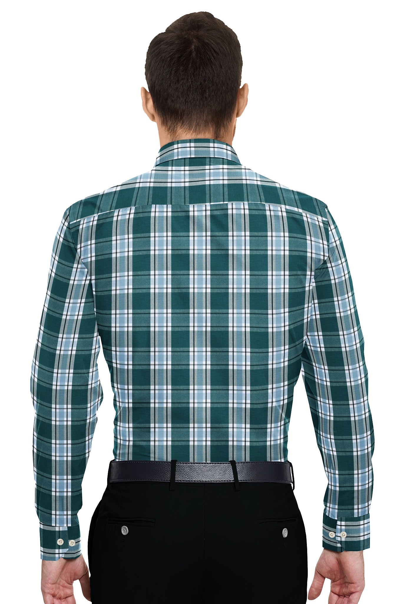 Kollercut-White with Agate Green and Omphalodes Blue Checks Cotton Shirt