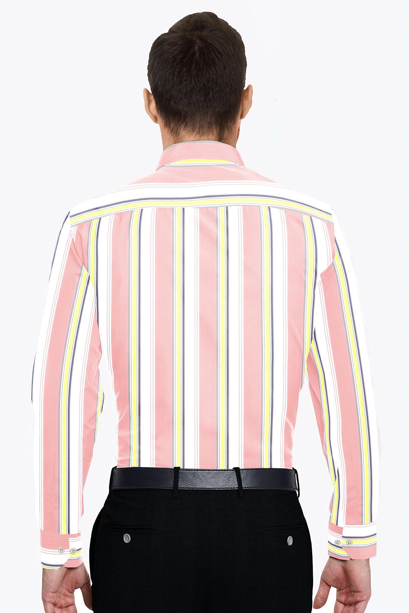 Gossamer Pink with White and Cobalt Blue Stripes Cotton Shirt