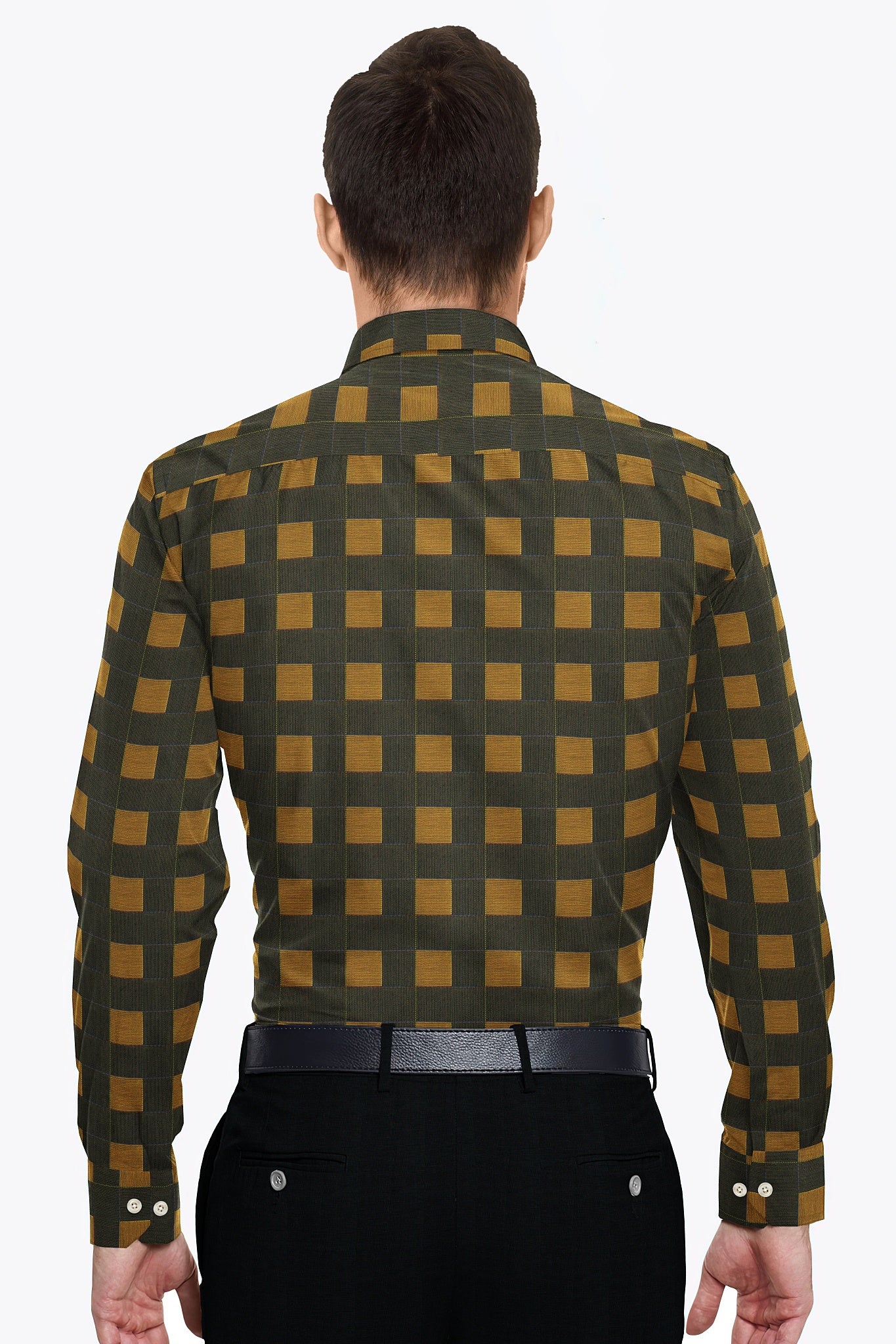 Umber Brown with Golden Brown and Citron Yellow Checks Premium Egyptian Giza Cotton Shirt