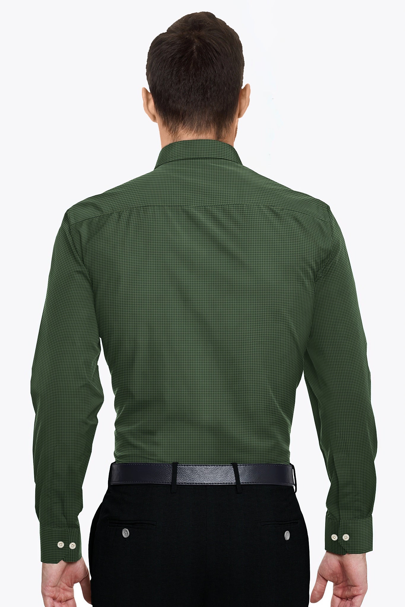 Kale Green and Pesto Green Hounds Tooth Jacquard Print Egyptian Giza Cotton Shirt