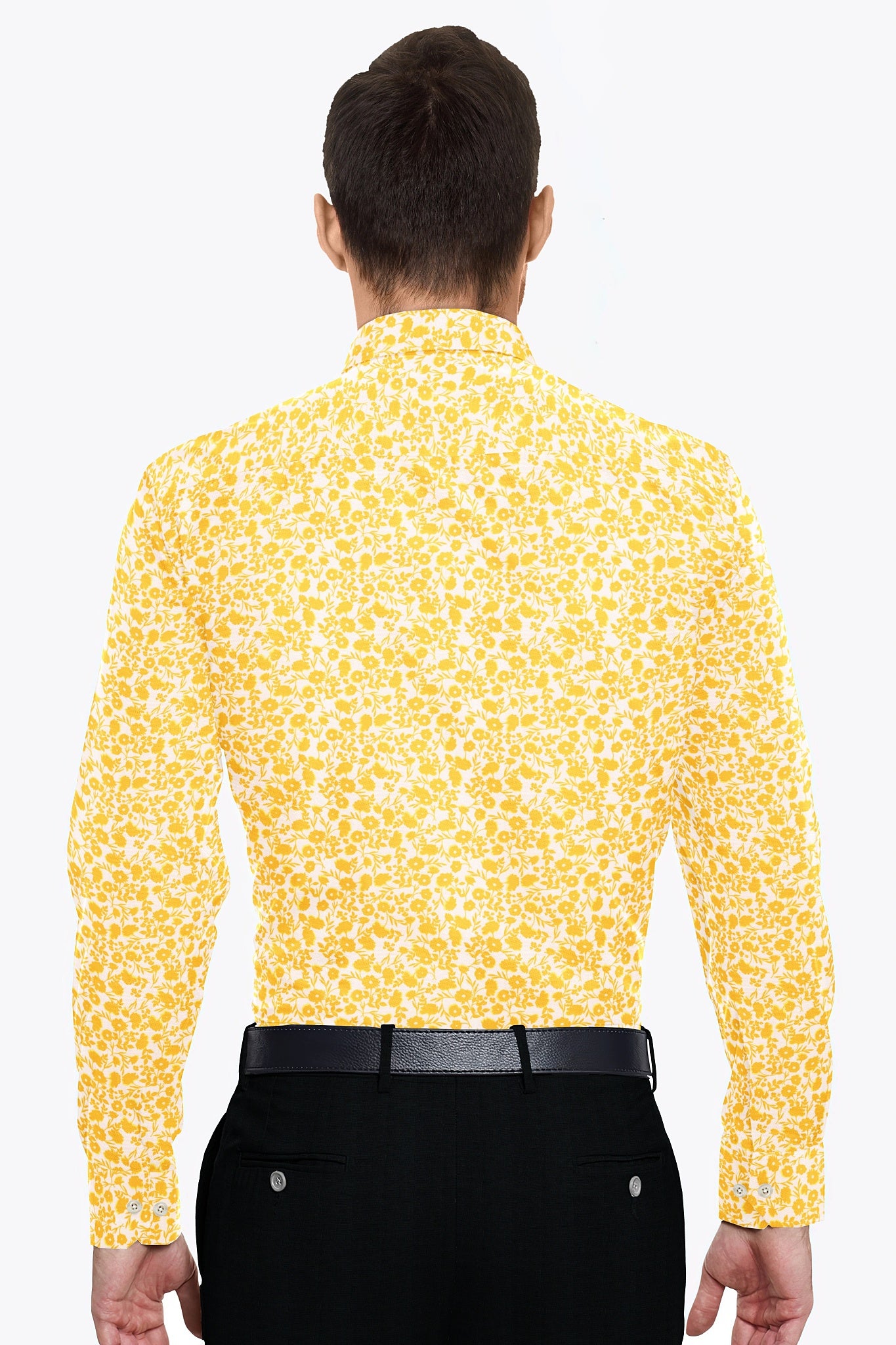 White and Daffodil Yellow Flower Printed Cotton Shirt