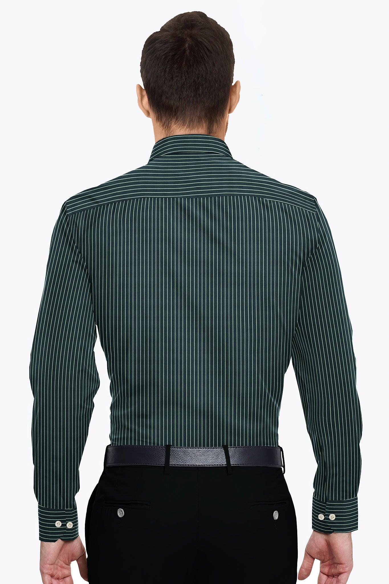 Dark Forest Green and White Pinstripes Cotton Shirt Plus size Premium Cotton Shirts in India