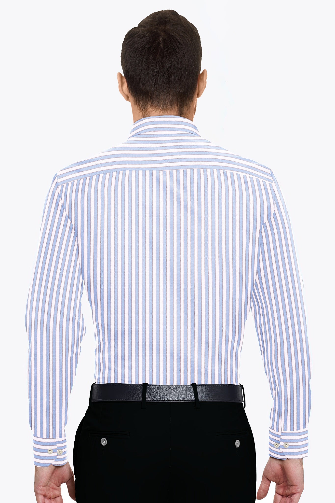 White with Placid Blue and Pompeian Red Oxford Stripes Cotton Shirt