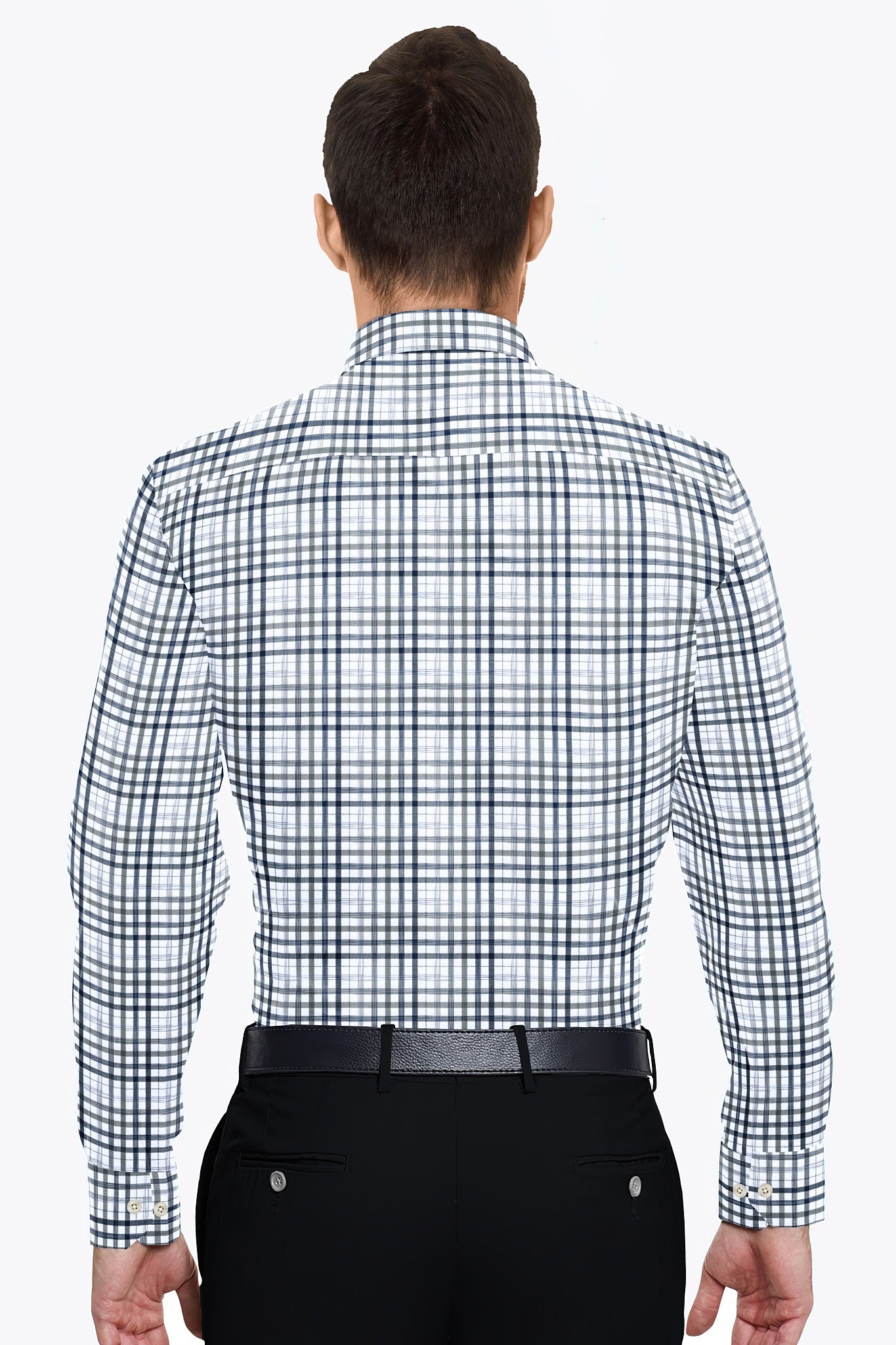 White with Estate Blue and Black Checks Cotton Shirt