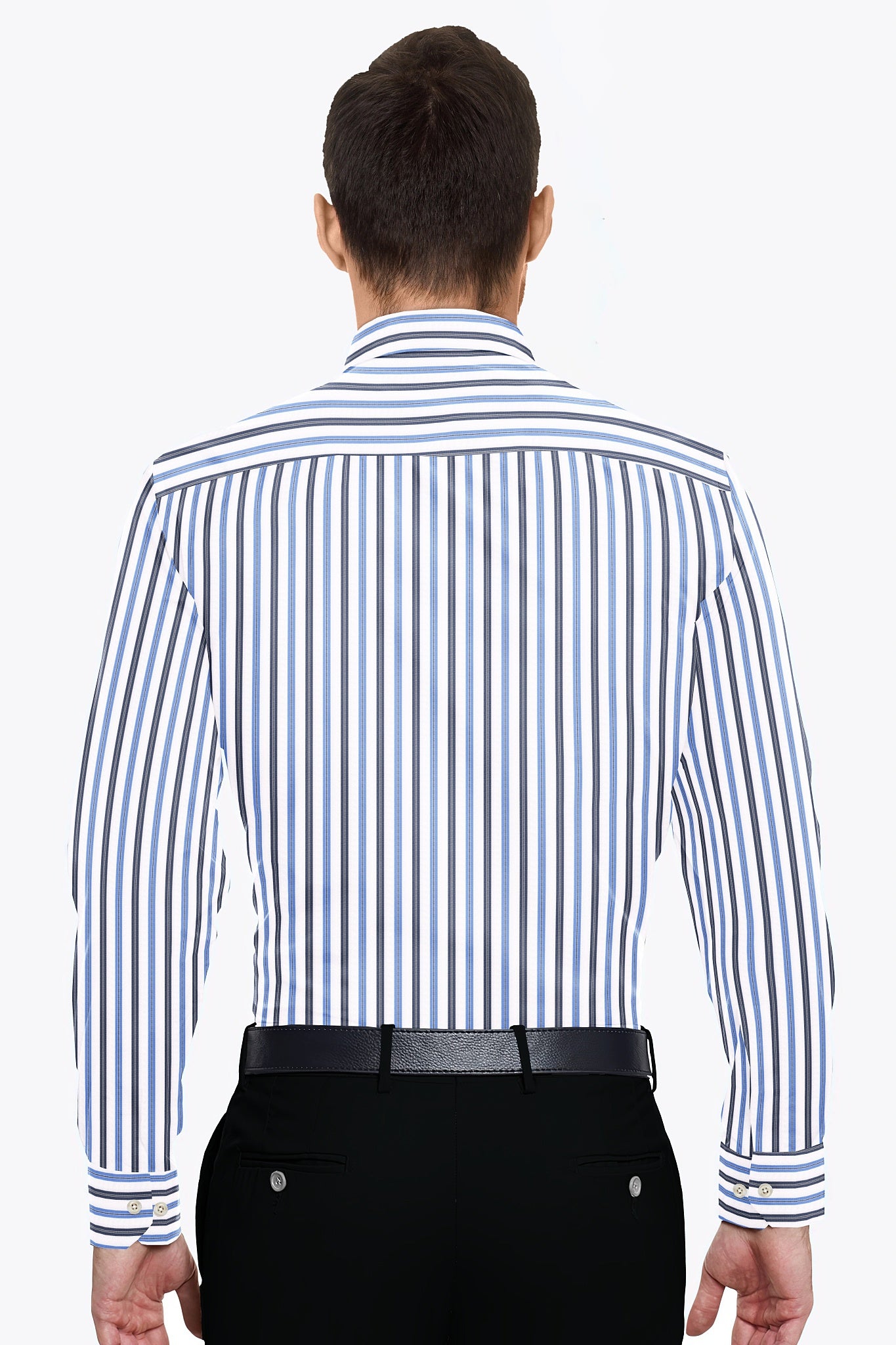 White with Cendre Blue and Colony blue Stripes Cotton Shirt