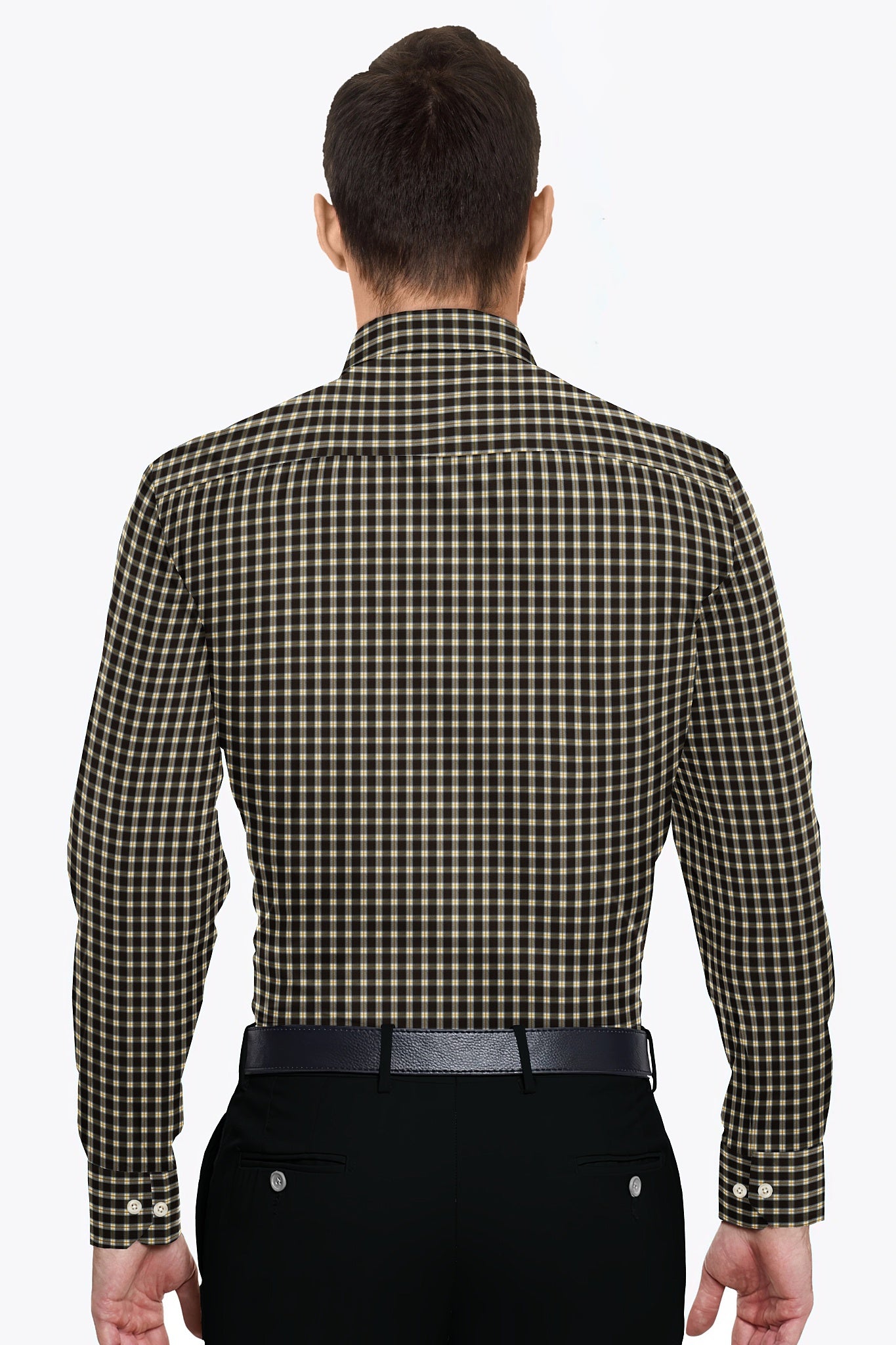 Chocolate Brown with White and Golden Brown Gingham Checks Cotton Shirt
