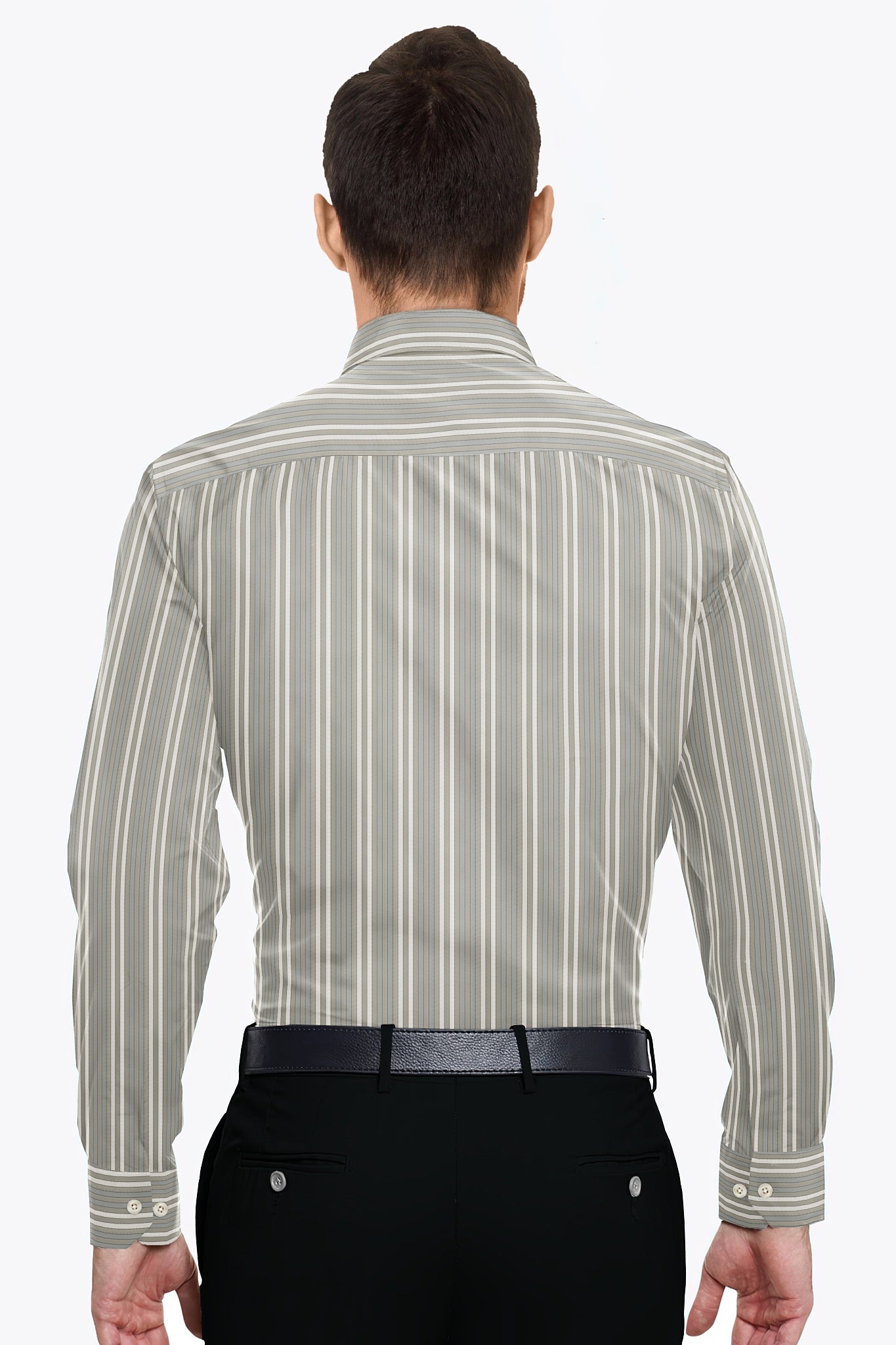 Elm Green with Dolphin Gray and Pristine Cream Stripes Premium Cotton Shirt