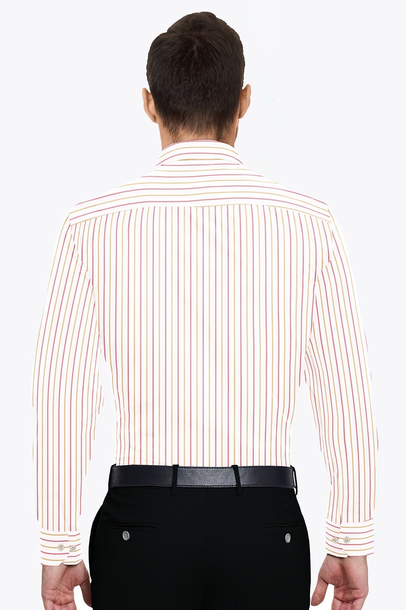 White with Lychee Red and Mustard Yellow Double Stripes Premium Cotton Shirt