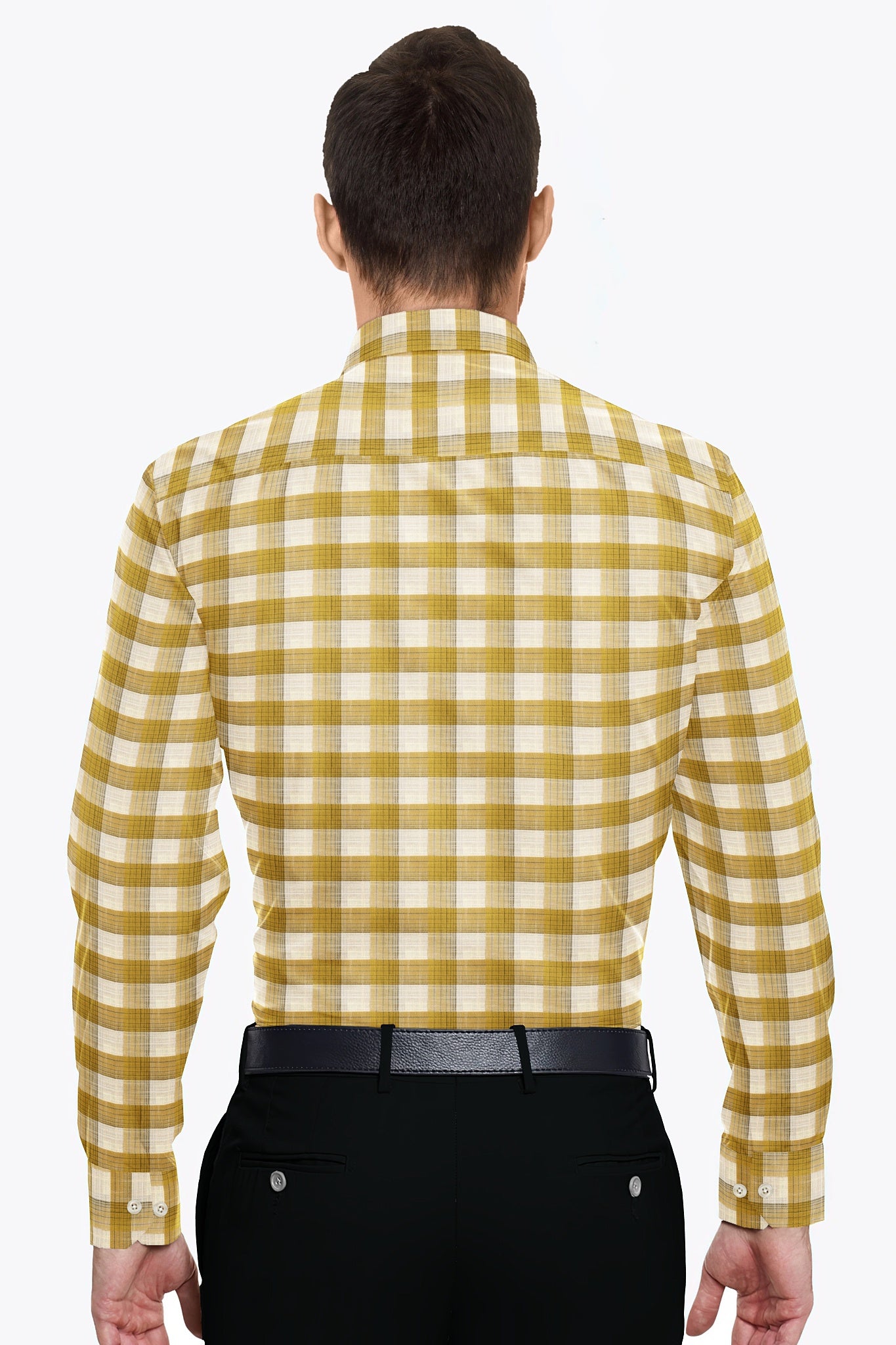White with Beige and Biscotti Checks Linen Shirt