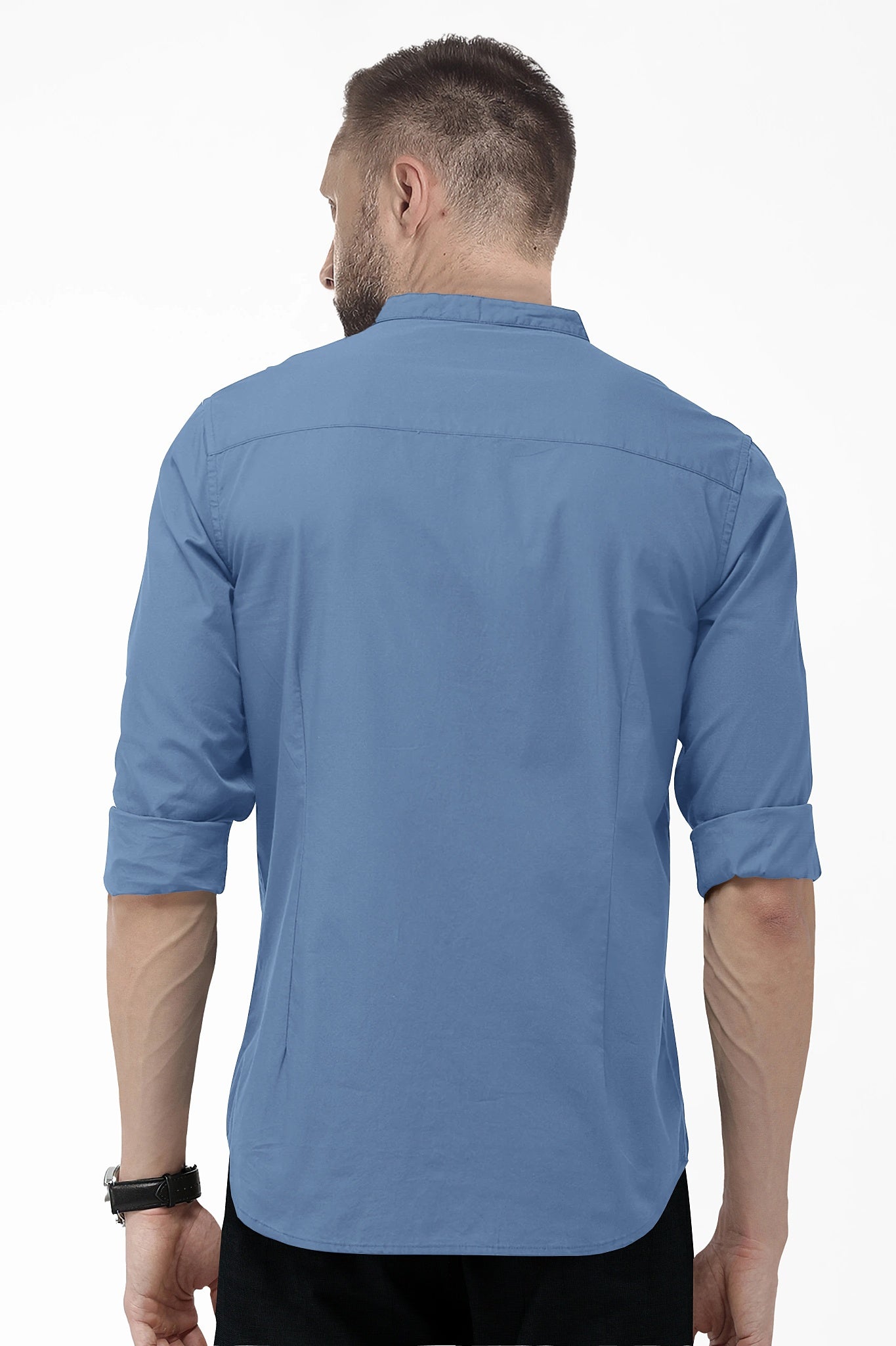 Lichen Blue Mandarin Giza Cotton Shirt