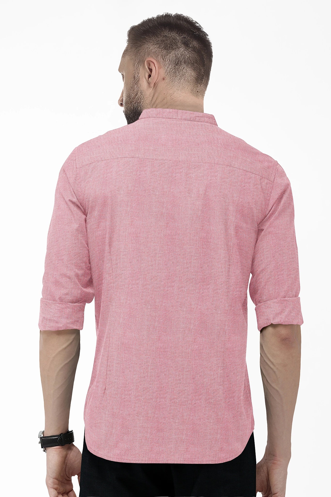 Persian Red and White Mandarin Collar Oxford Plain Cotton Shirt