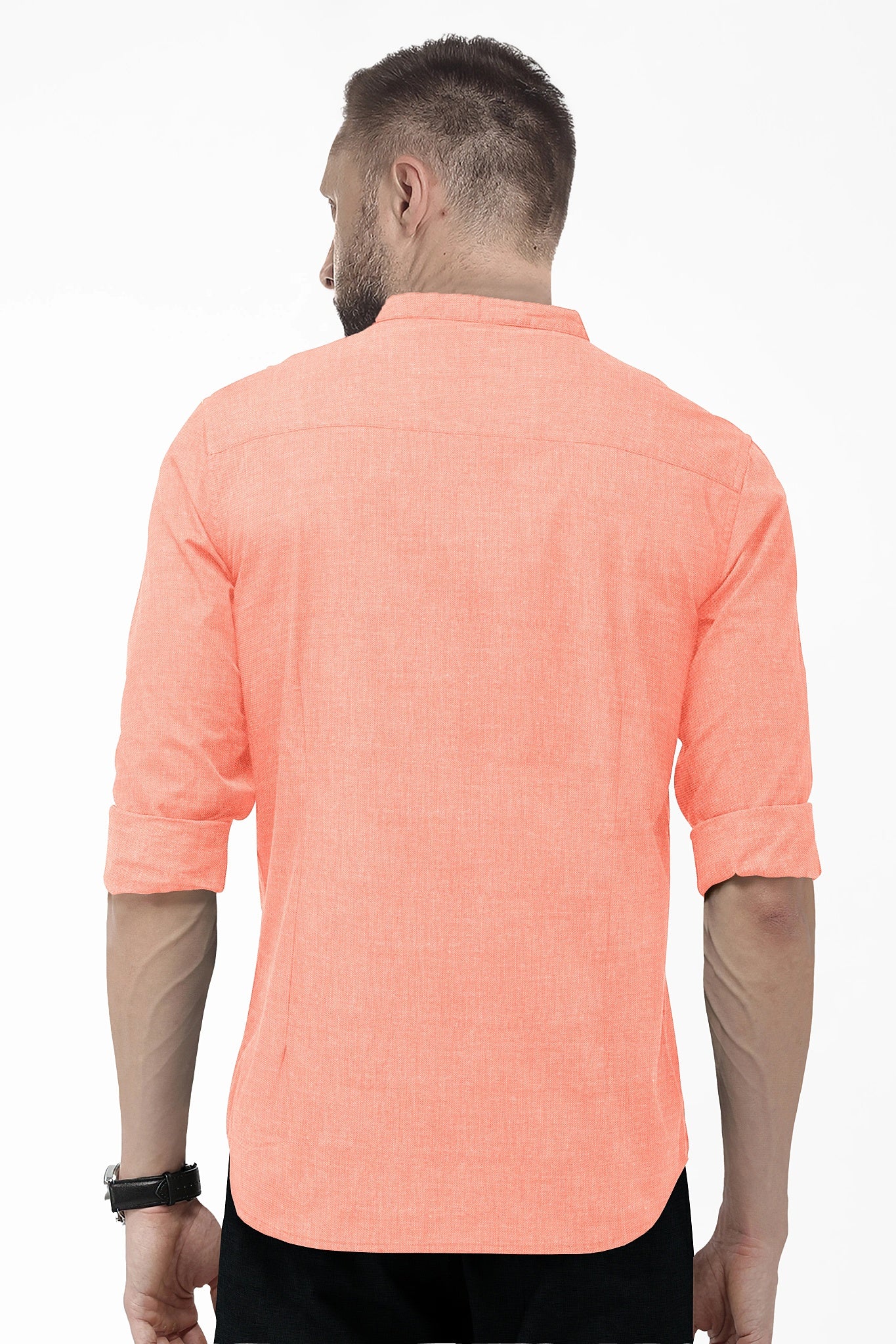 Celosia Orange Mandarin Collar Plain Oxford Cotton Formal Shirt