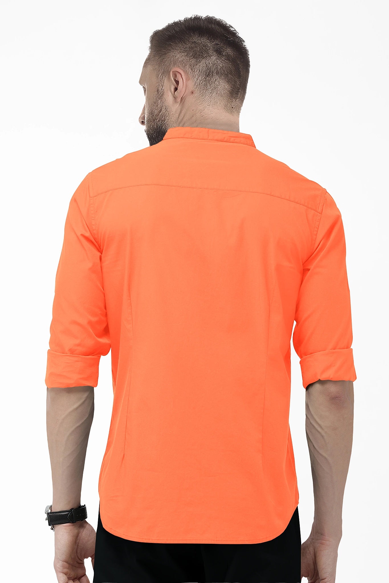 Persimmon Orange Mandarin Collar Giza Cotton Shirt
