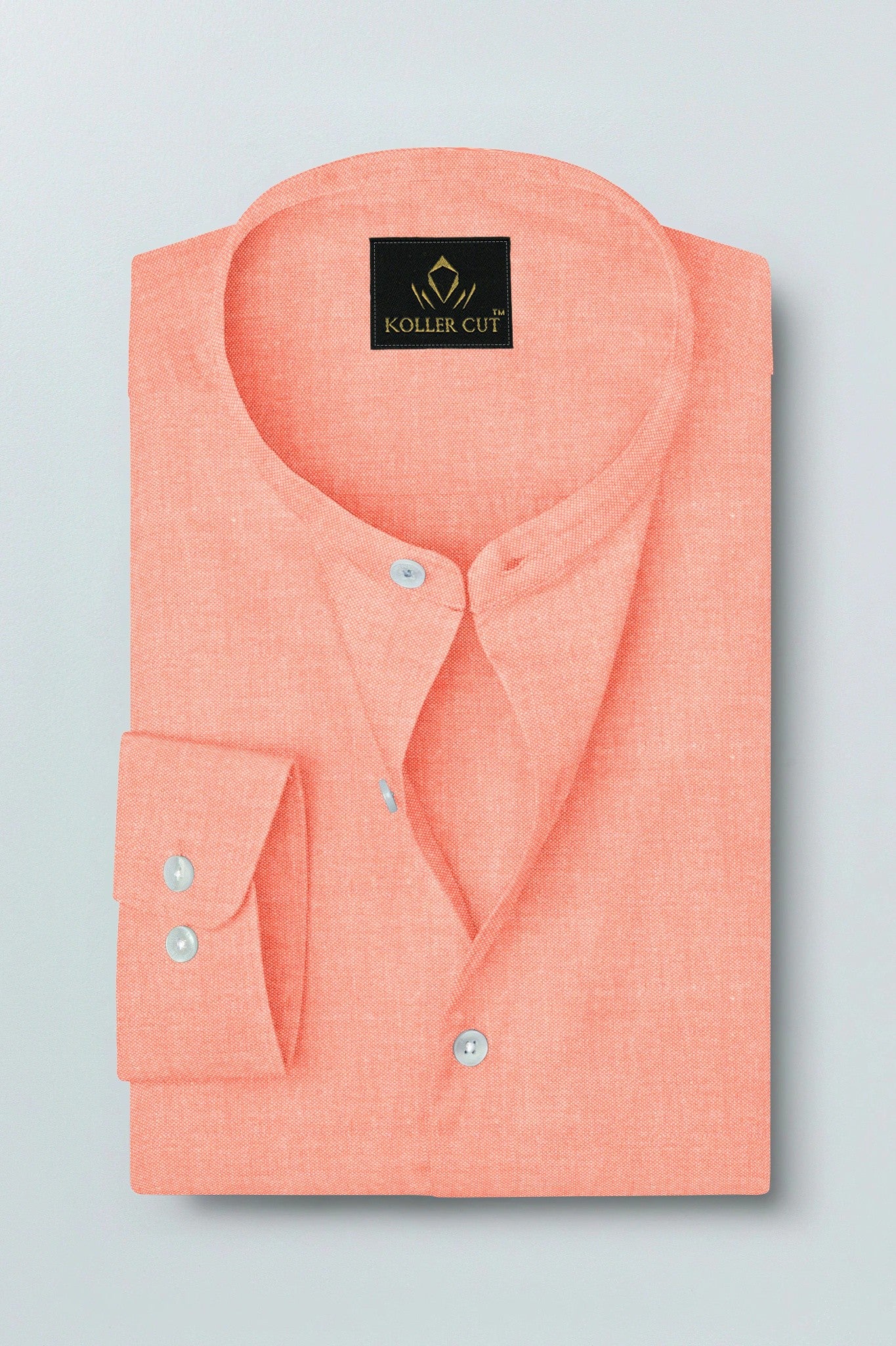 Celosia Orange Mandarin Collar Plain Oxford Cotton Formal Shirt