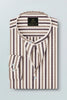 Beige with Wine and Antler Brown Multitrack Stripes Mandarin Collar Cotton Linen Shirt
