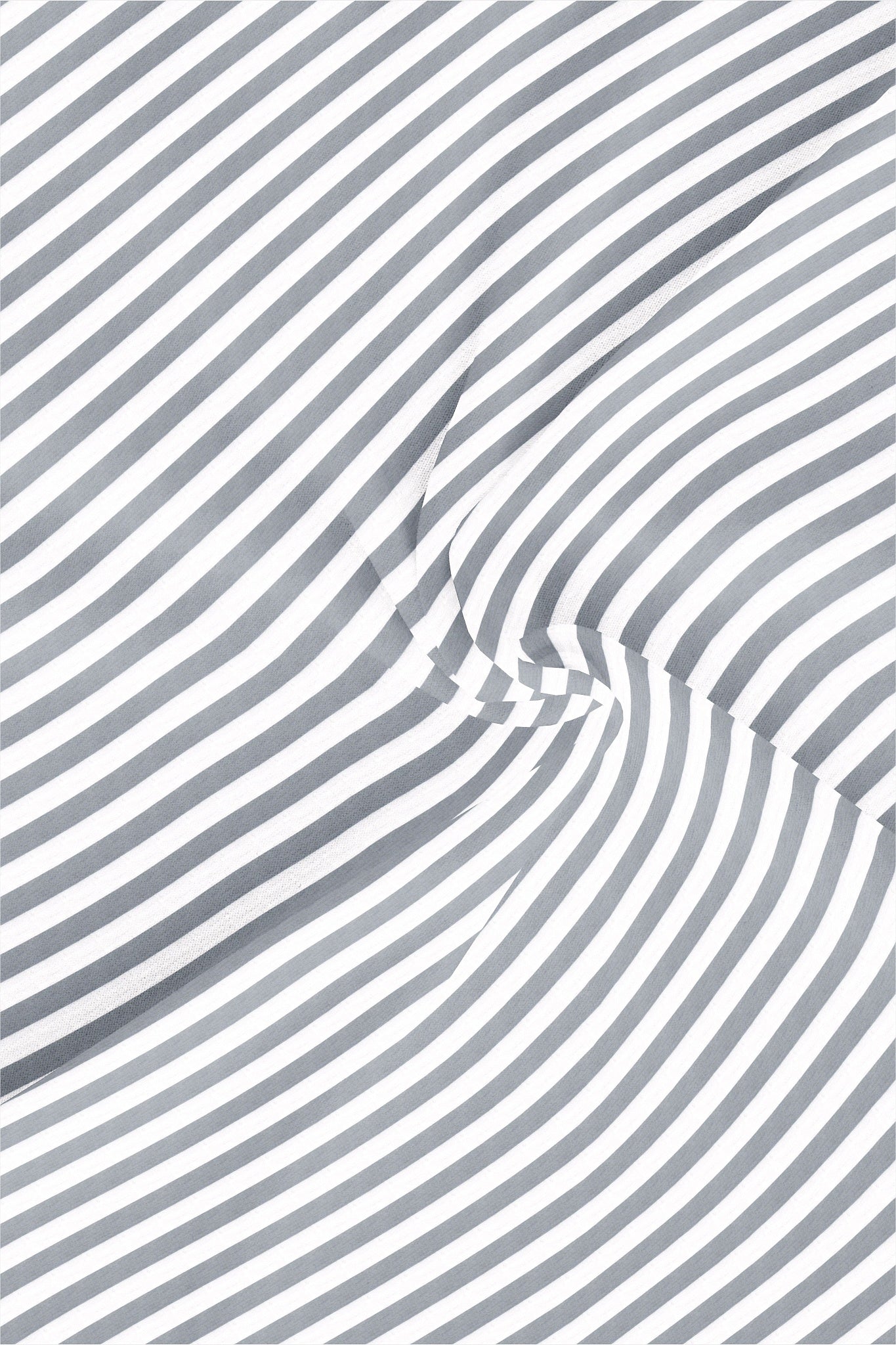 Lunar Gray and White Awning Stripes Mandarin Collar Cotton Shirt