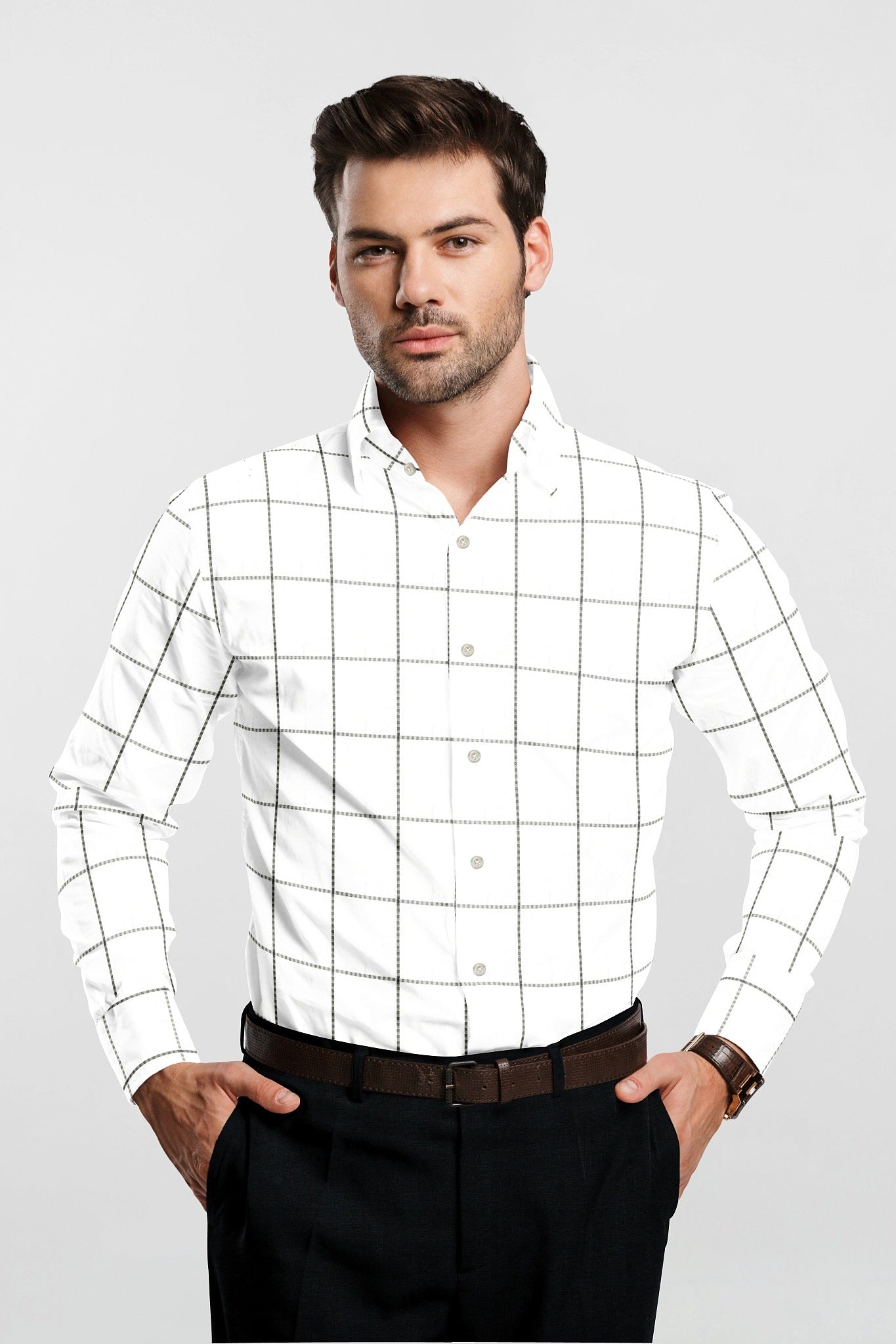 Black and White Jacquard Checks Premium Giza Cotton Shirt