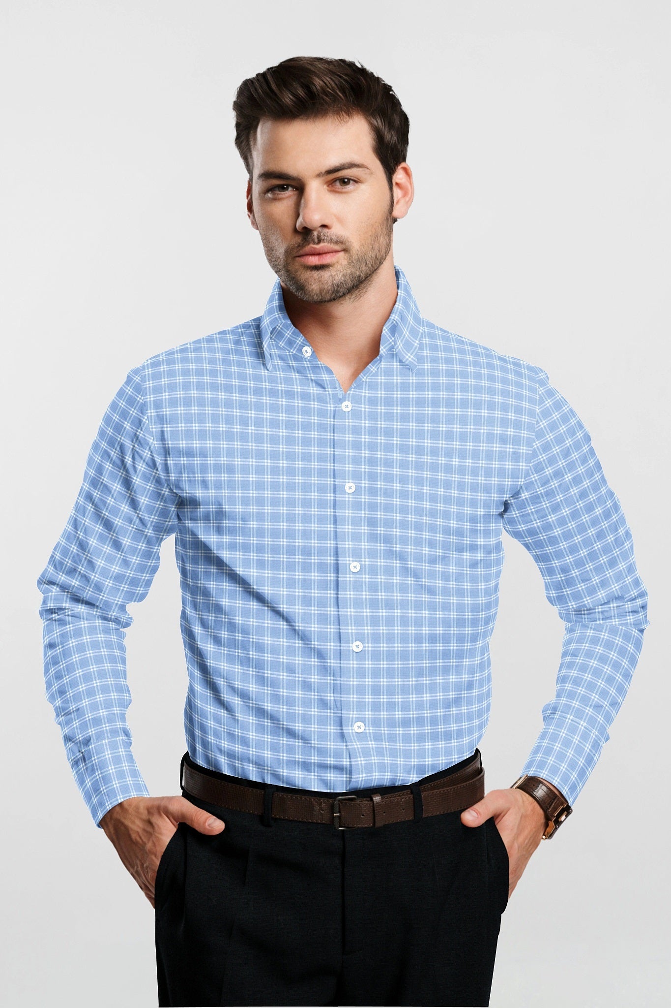Maya Blue and White Windowpane Checks Linen Shirt