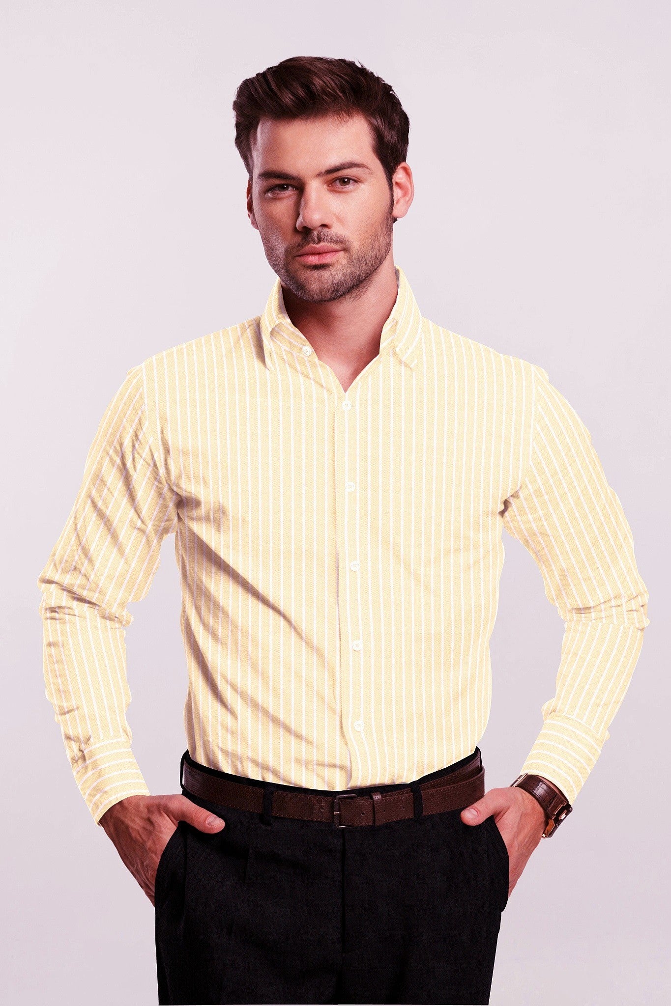 Barley Cream and White Stripes Cotton Shirt - Plus size shirt in India