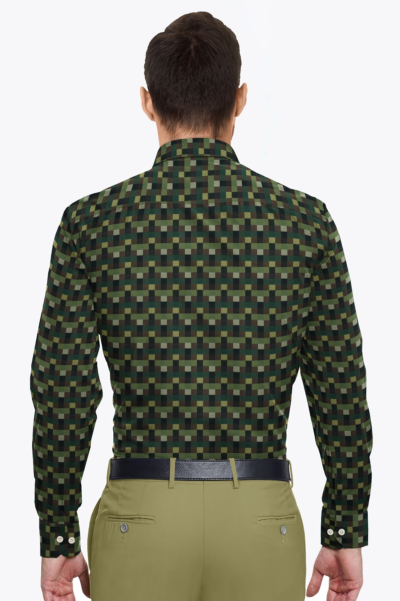 Avocado Green with Black and Coffee Brown Multicolored Checks Premium Cotton Shirt - Custom Shirts Online in Delhi