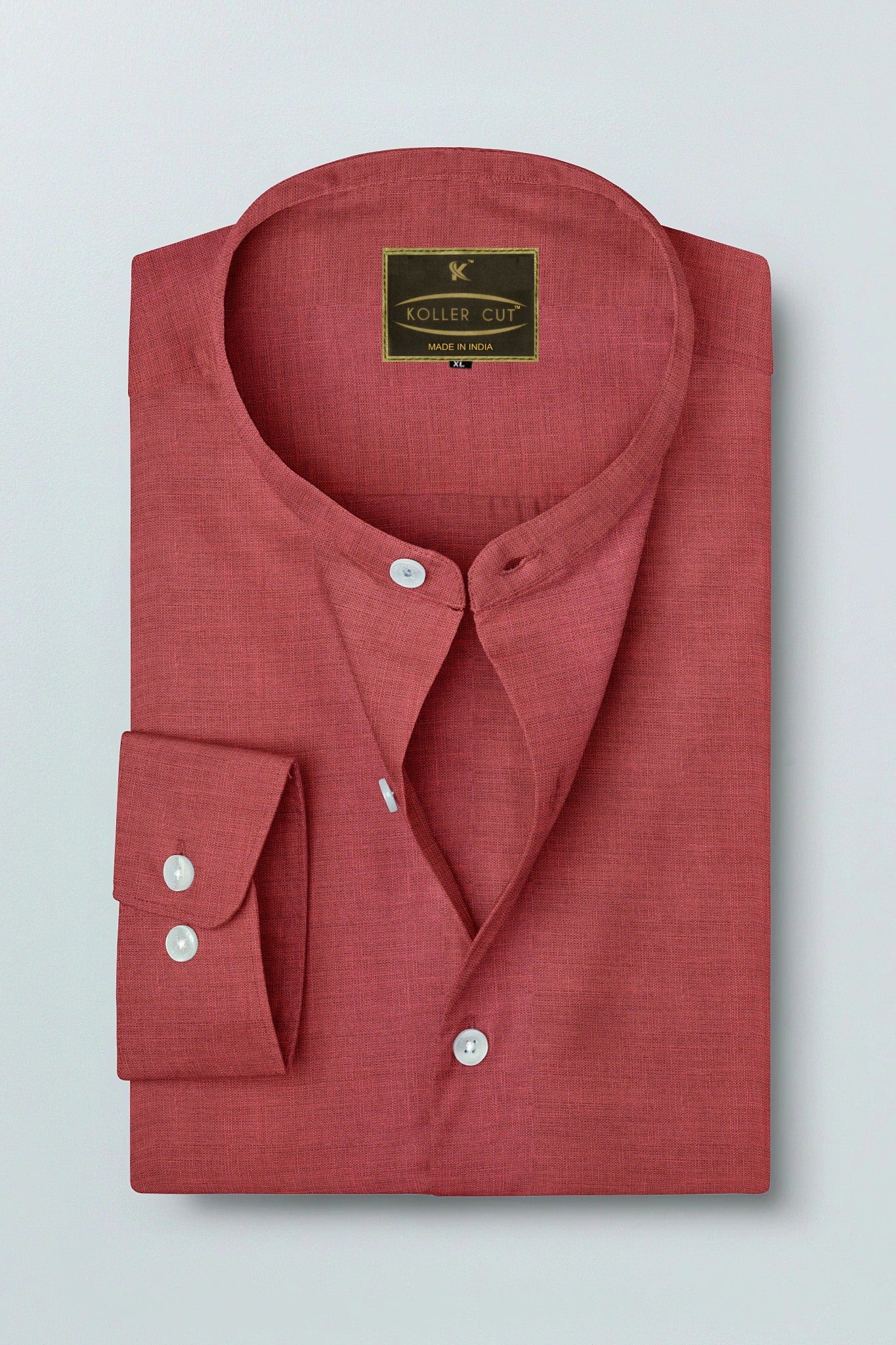 Raspberry Red Mandarin Collar Luxurious Linen Shirt