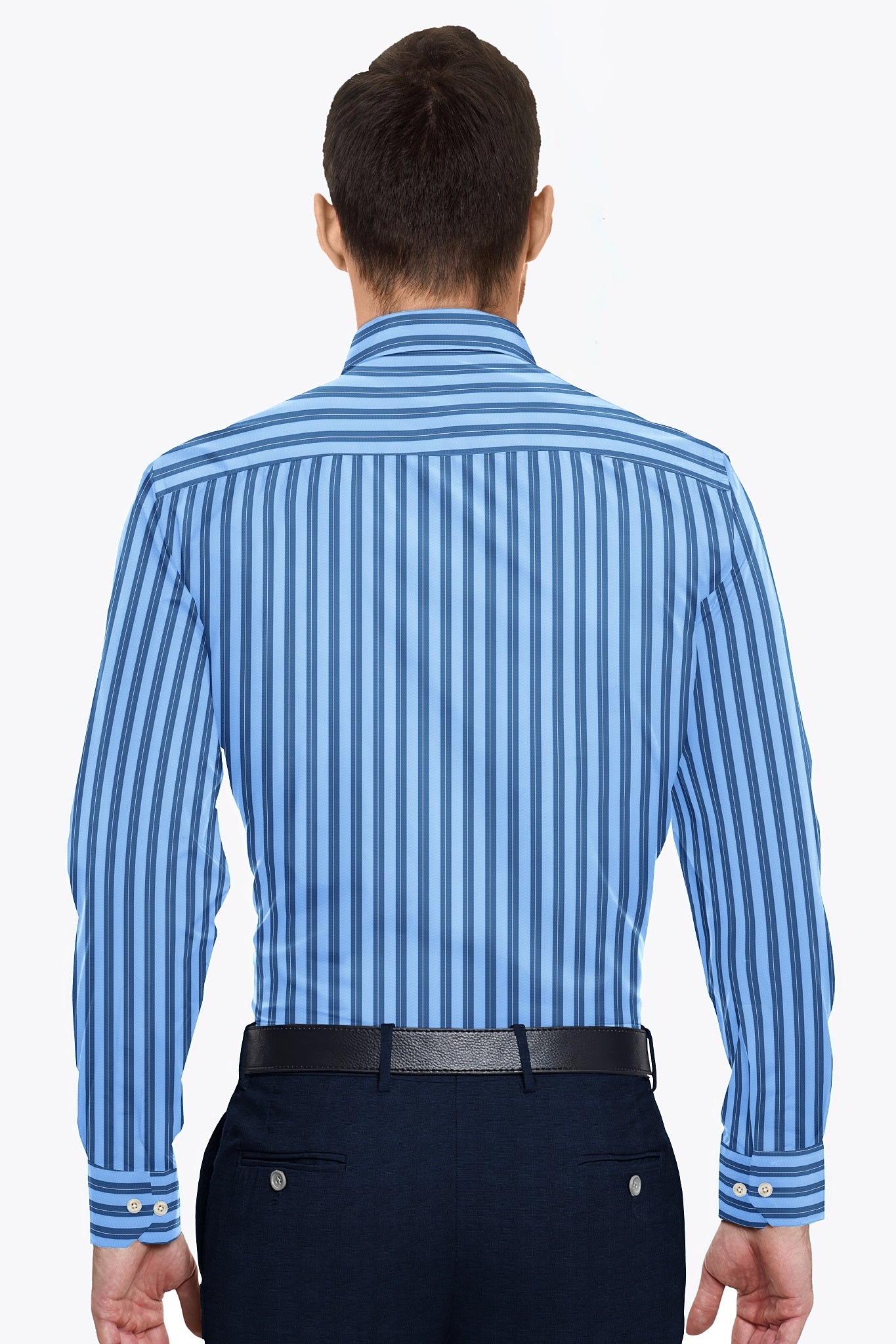 Carolina Blue and Sapphire Blue Stripes Men's Cotton Shirt