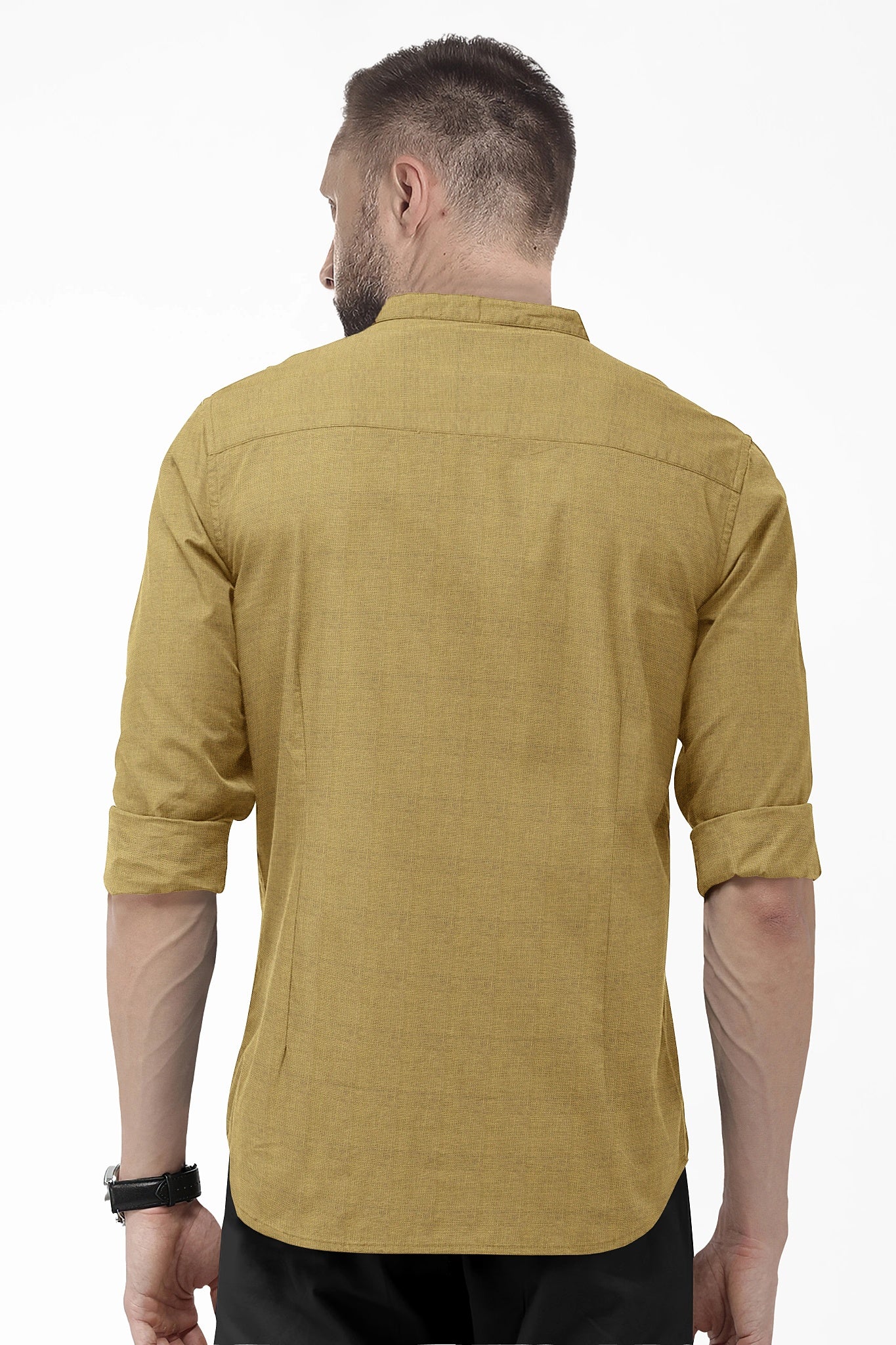 Dijon Mustard Mandarin Collar Luxurious Linen Shirt