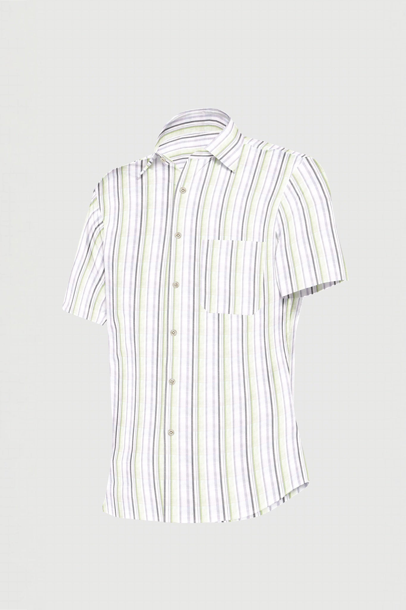 White with Dark Grey and Olive Green Multitrack Stirpes Linen Shirt