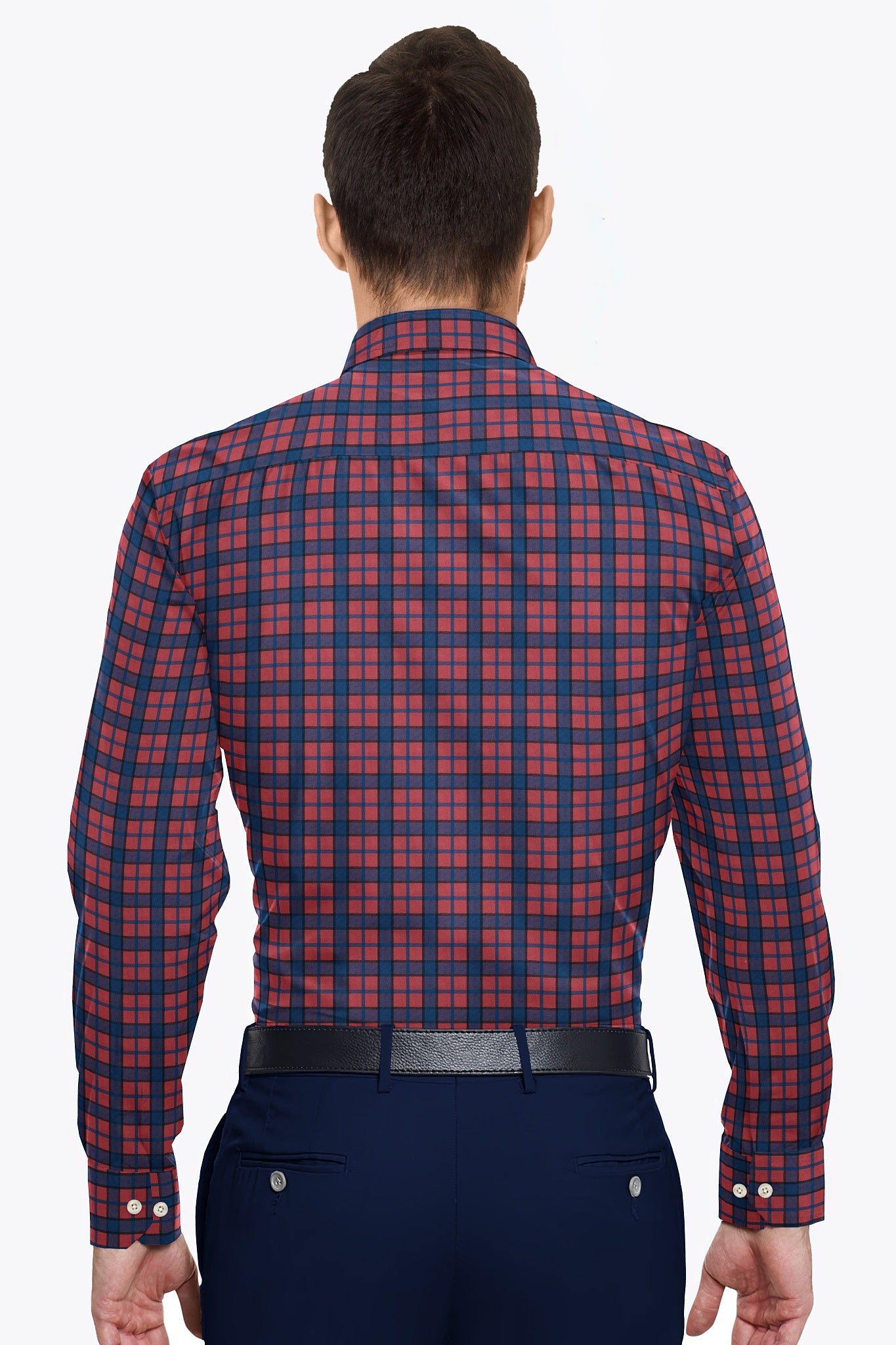 Auburn Red with Cyprus Blue and Royal Blue Checks Premium Cotton Shirt