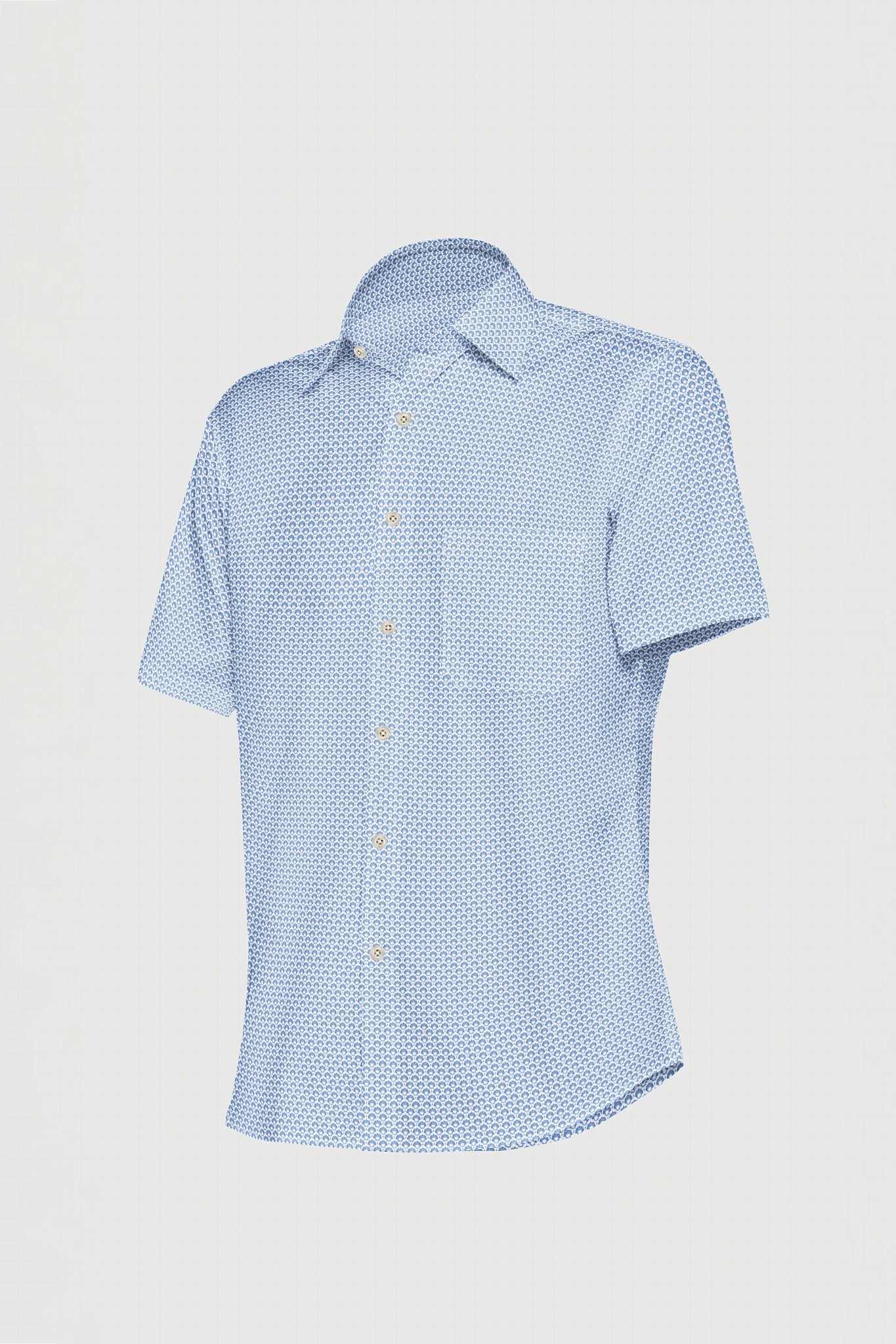 White and Denim Blue Seashell Pattern Printed Cotton Shirt
