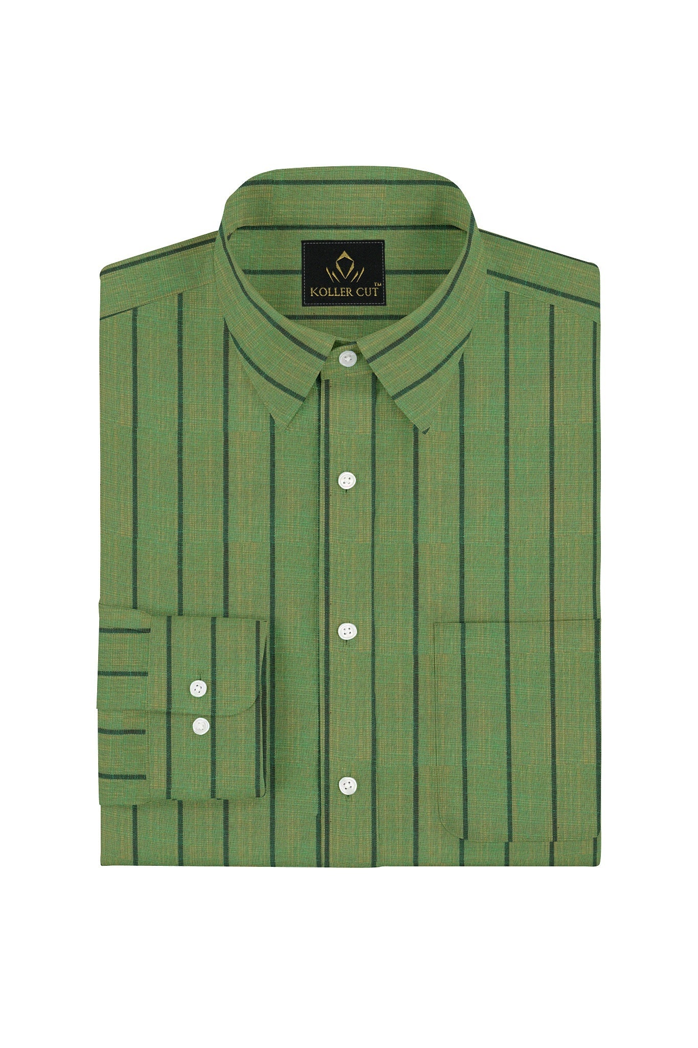 Parrot Green and Yellow Chalk Stripes Linen Shirt