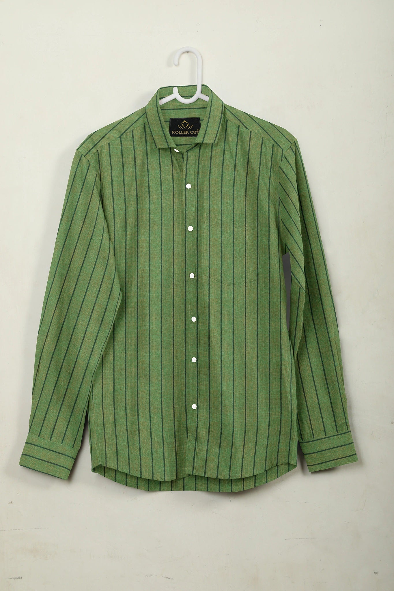 Parrot Green and Yellow Chalk Stripes Linen Shirt