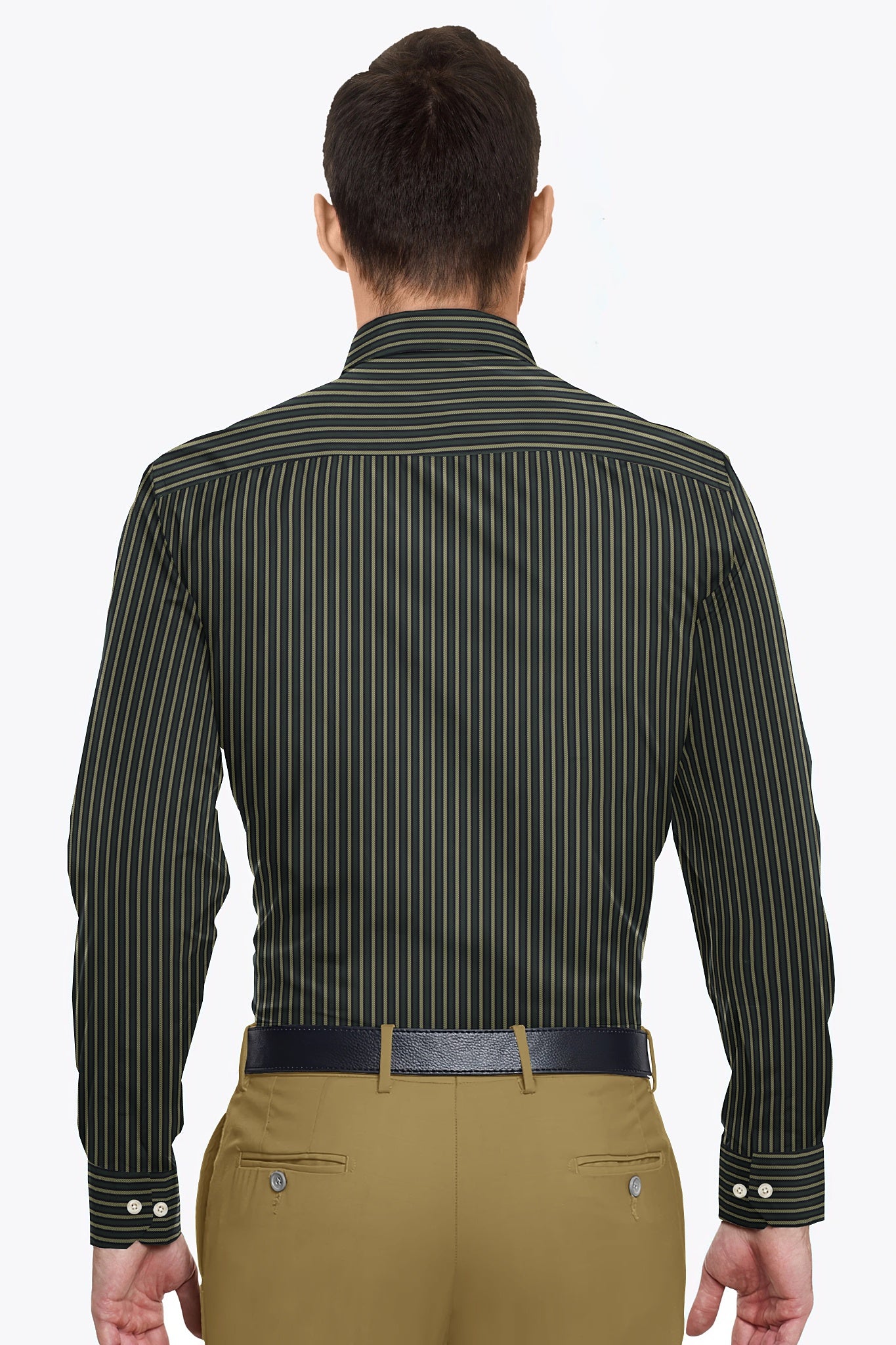 Seaweed Green with Olive and Jade Black Stripes Men's Cotton Shirt