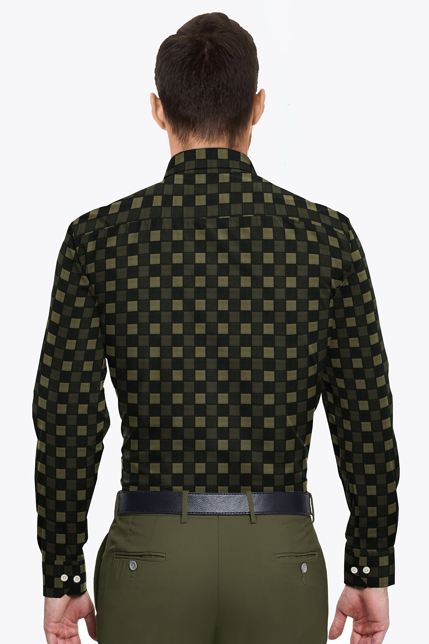 Caviar Black with Ecru Jacquard Box Checks Two Toned Premium Cotton Shirt