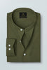 Olive Green Mandarin Collar Luxurious Linen Shirt