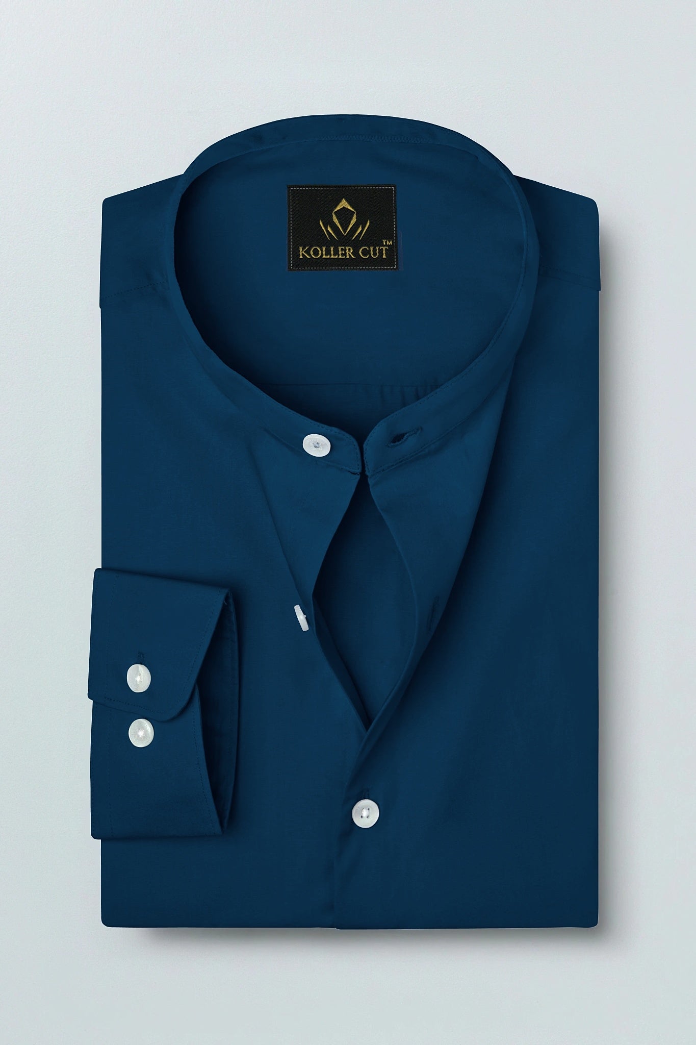 Royal Blue Mandarin Plain Men's Cotton Shirt