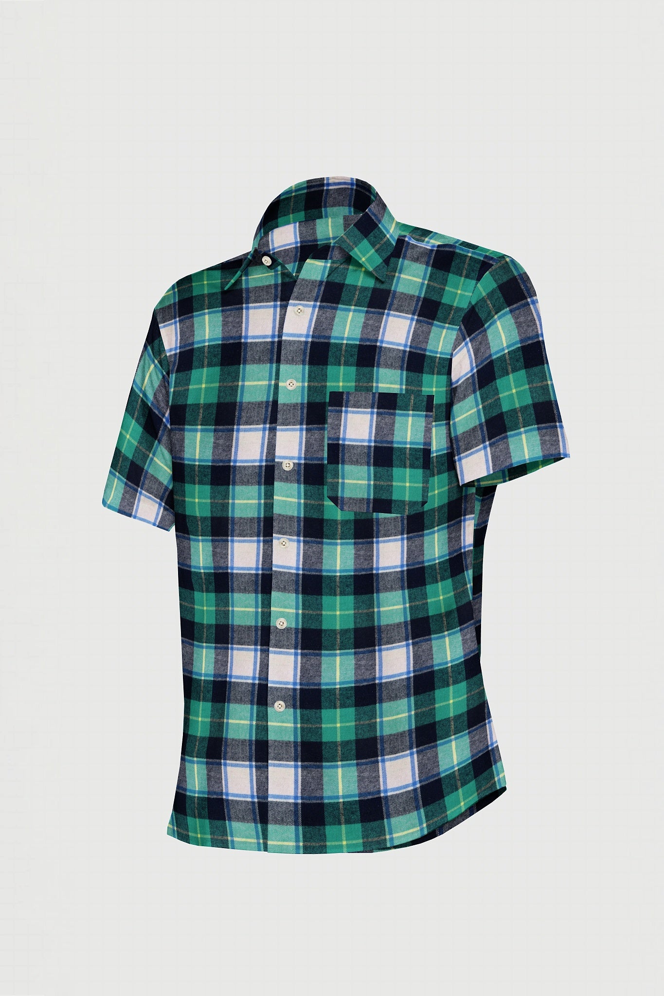Turquoise Blue with Black and White Checked Organic Cotton Flannel Shirt