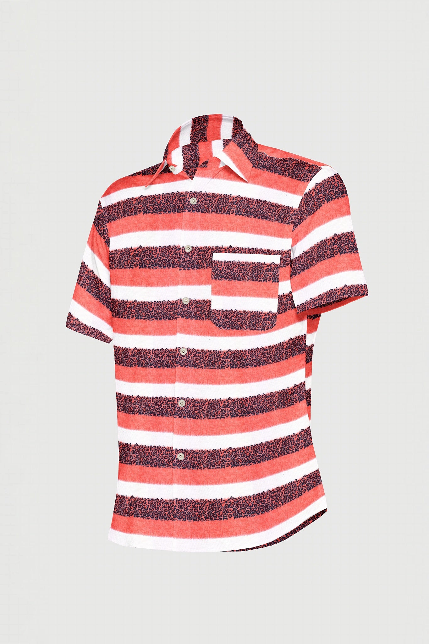 Persian Red and White Stripes Jaguar Pattern Printed Cotton Shirt