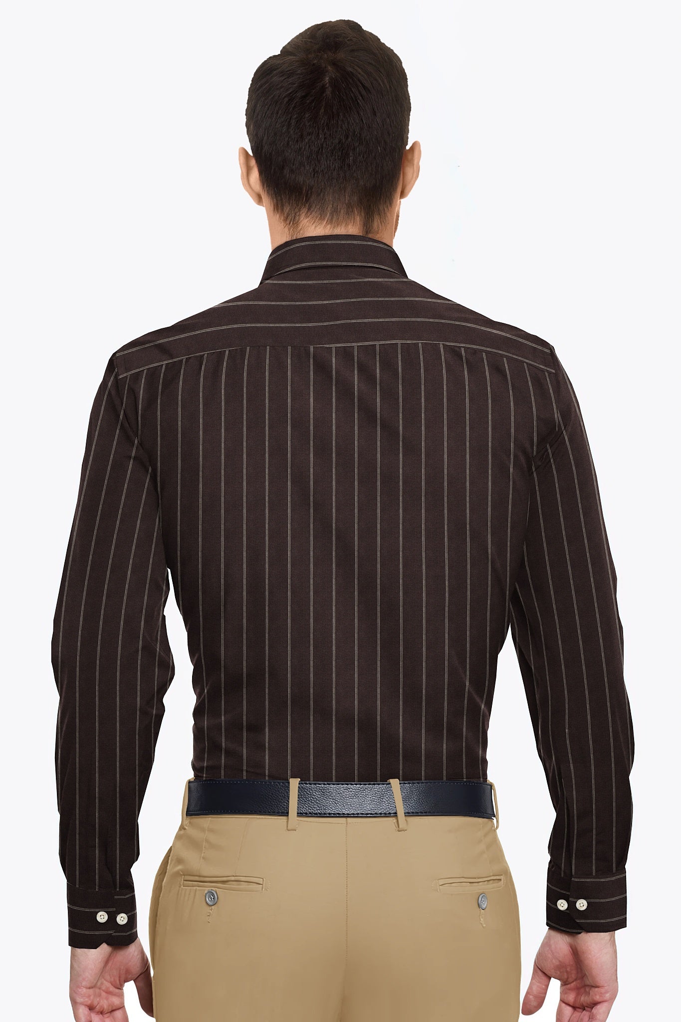 Umber Brown and White Double Pinstripes Luxurious Linen Shirt