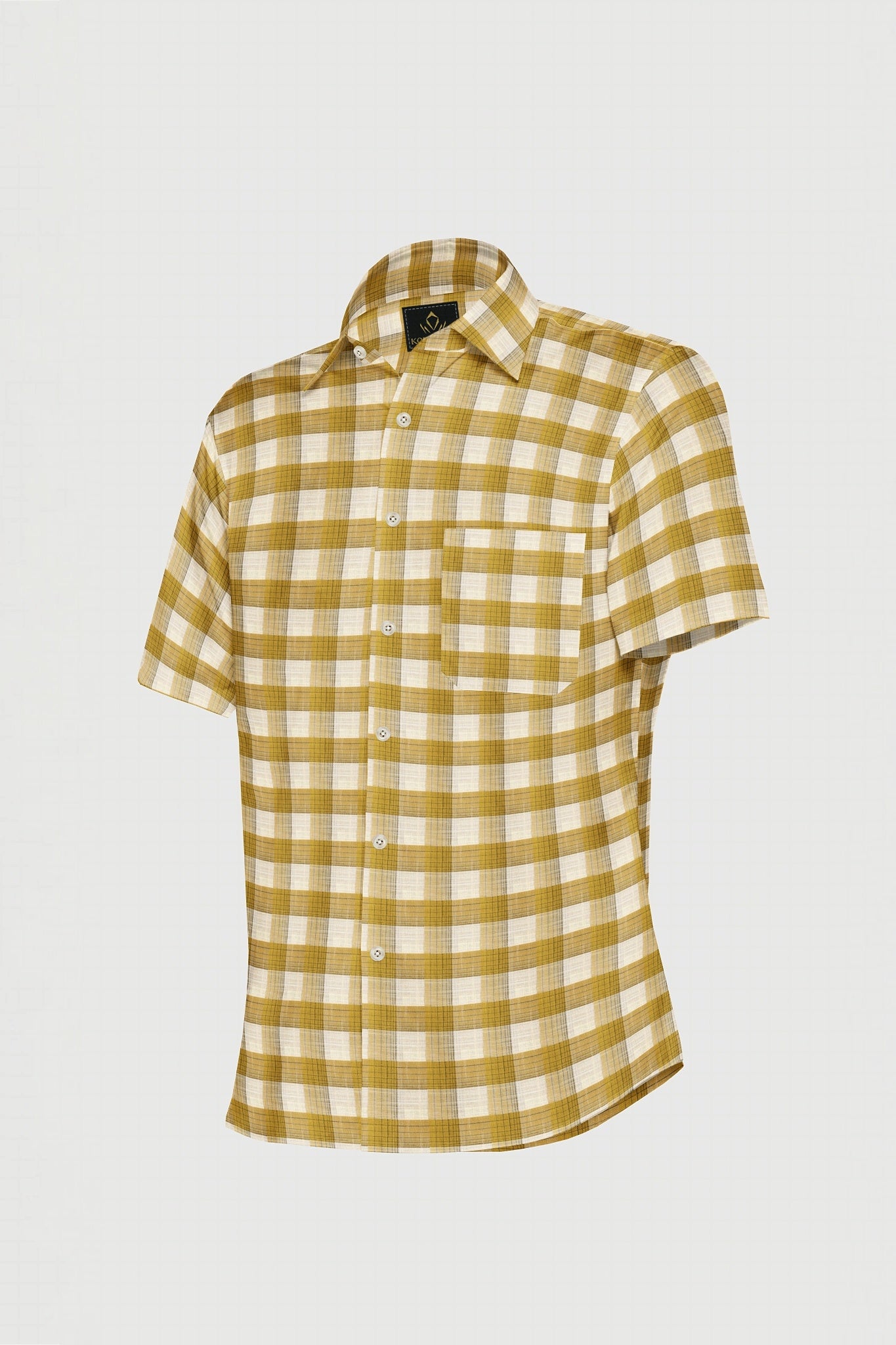White with Beige and Biscotti Checks Linen Shirt