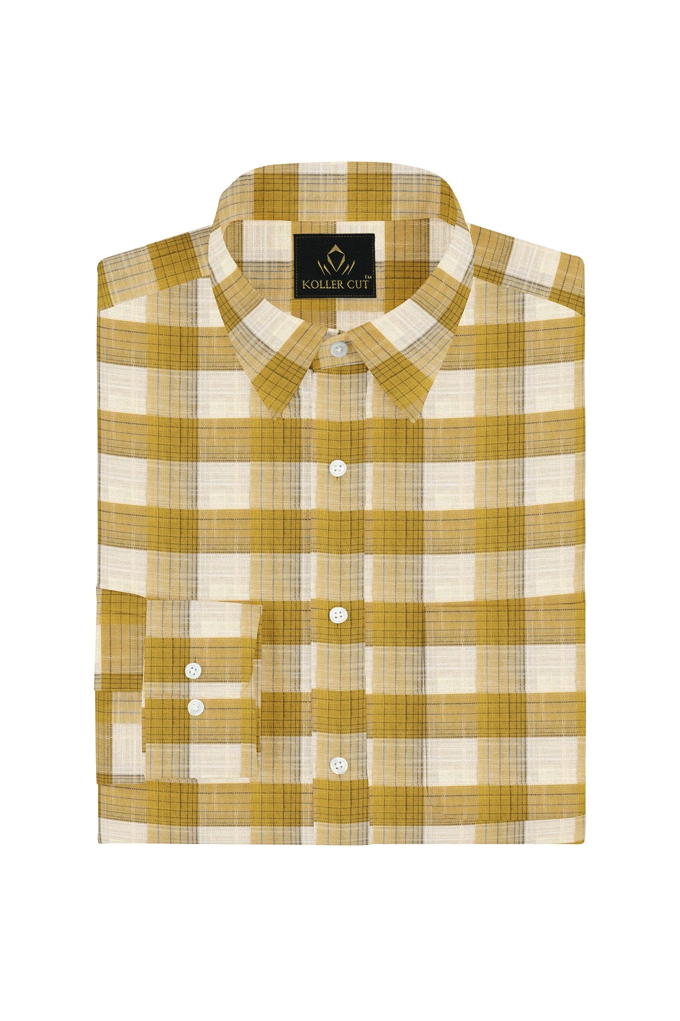 White with Beige and Biscotti Checks Linen Shirt