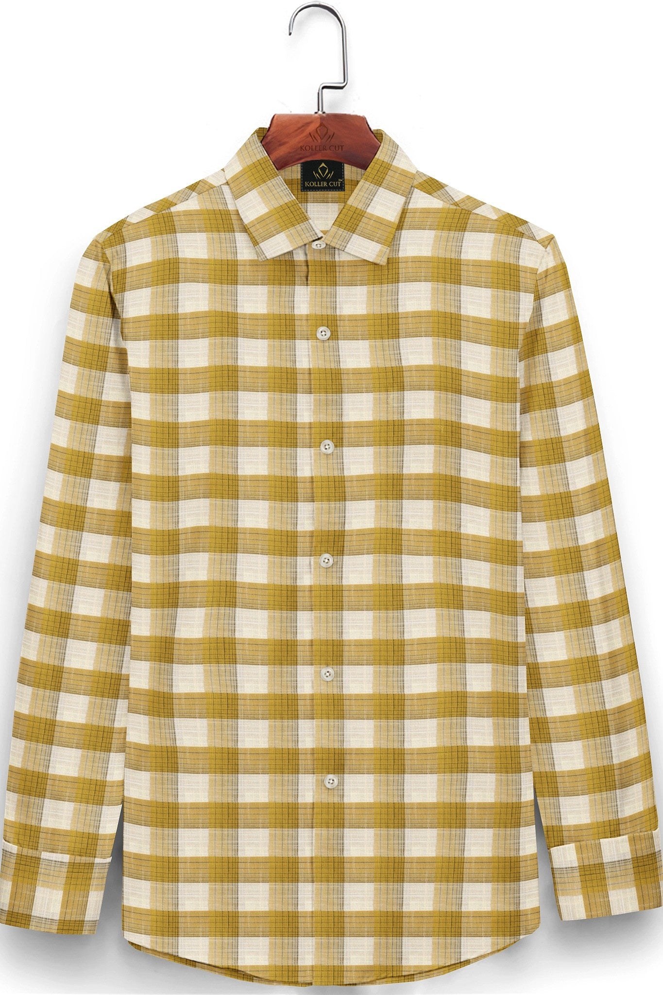 White with Beige and Biscotti Checks Linen Shirt