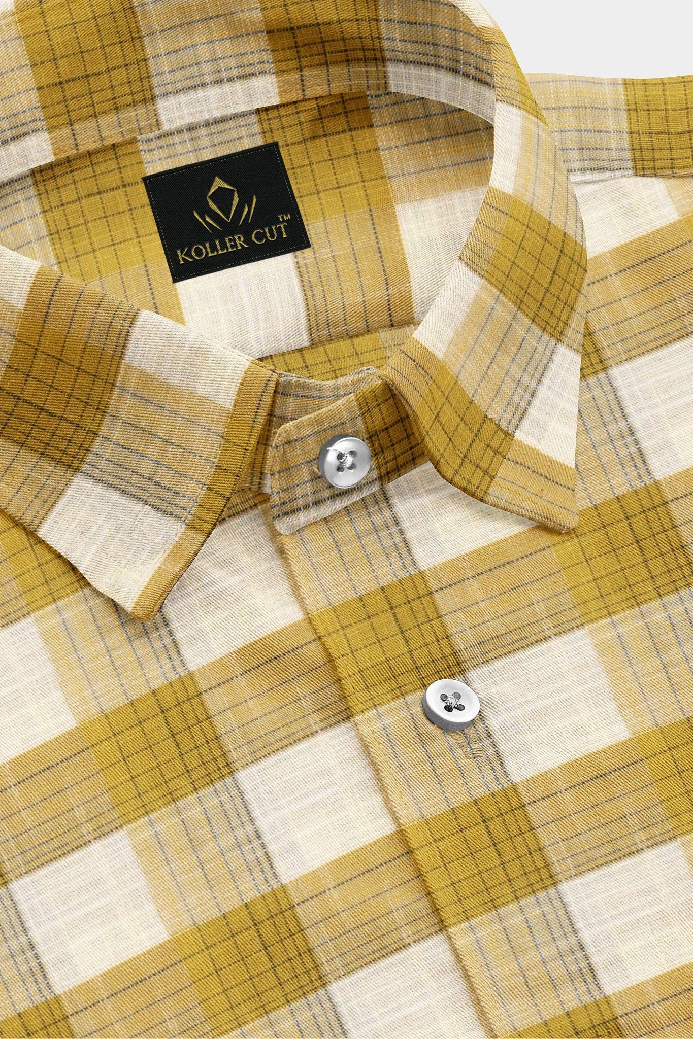 White with Beige and Biscotti Checks Linen Shirt