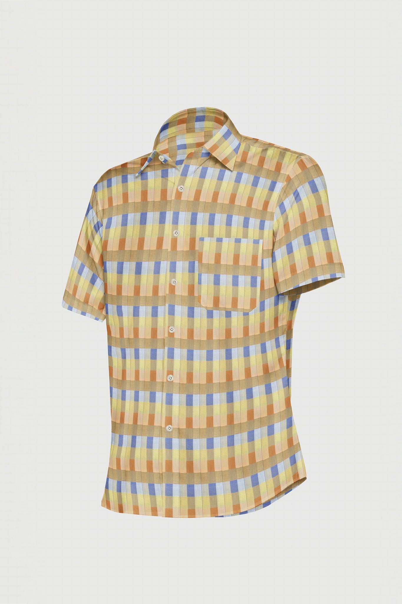 Beige with Dodger Blue Clementine Orange Multicolored Checks Cotton Shirt