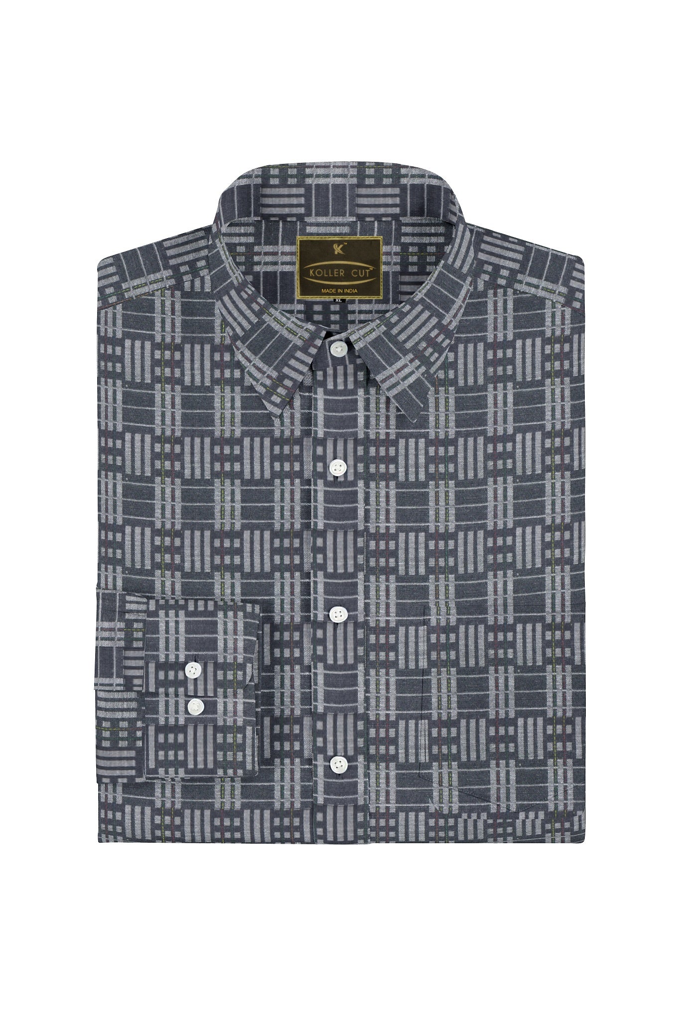 Charcoal Black and Silver Gray Jacquard Box Checks Premium Cotton Shirt